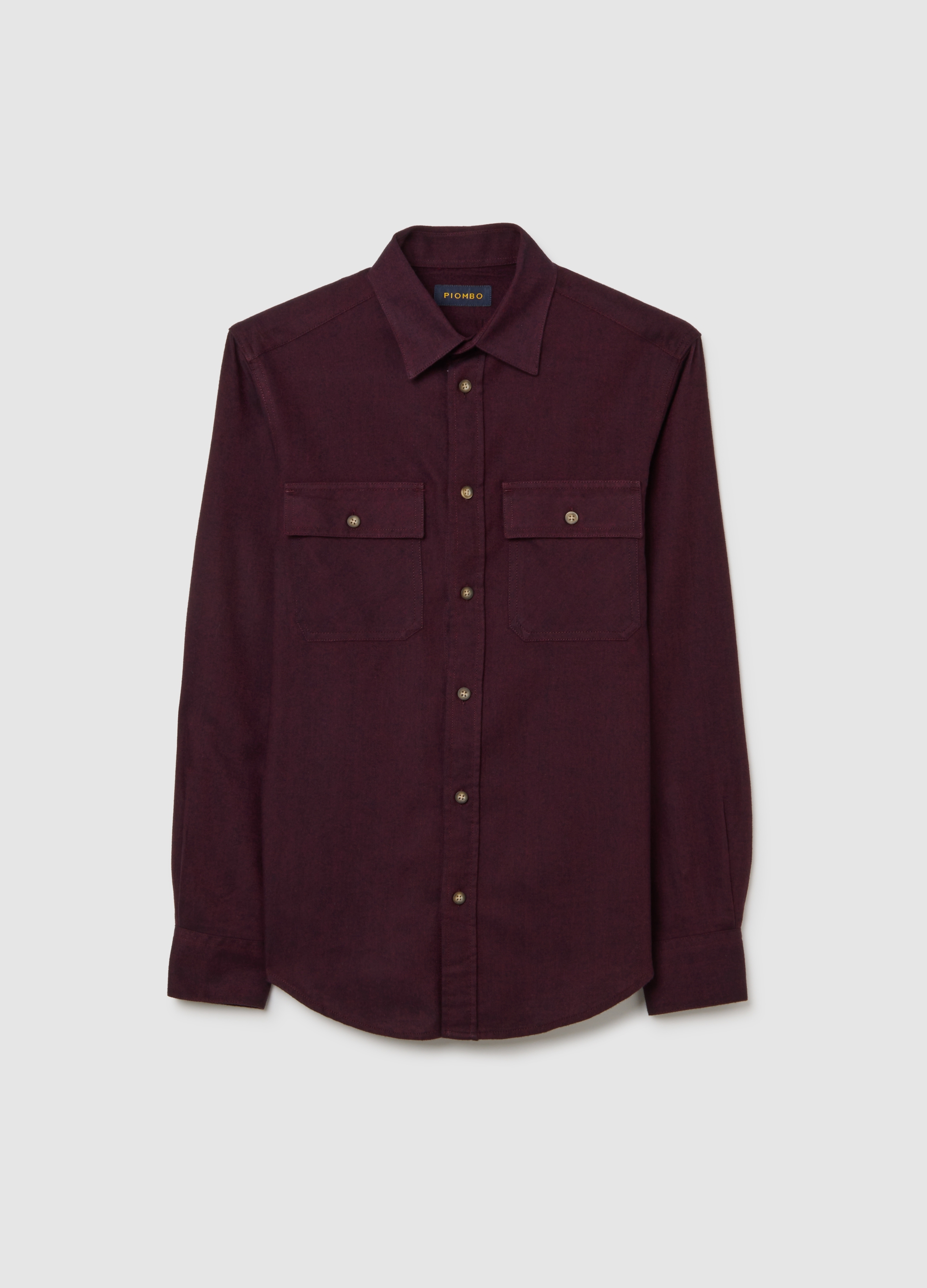 PIOMBO, Camisa Bordeaux De Algodón Puro De Ajuste Regular, Hombre, Rojo Oscuro, Talla: L