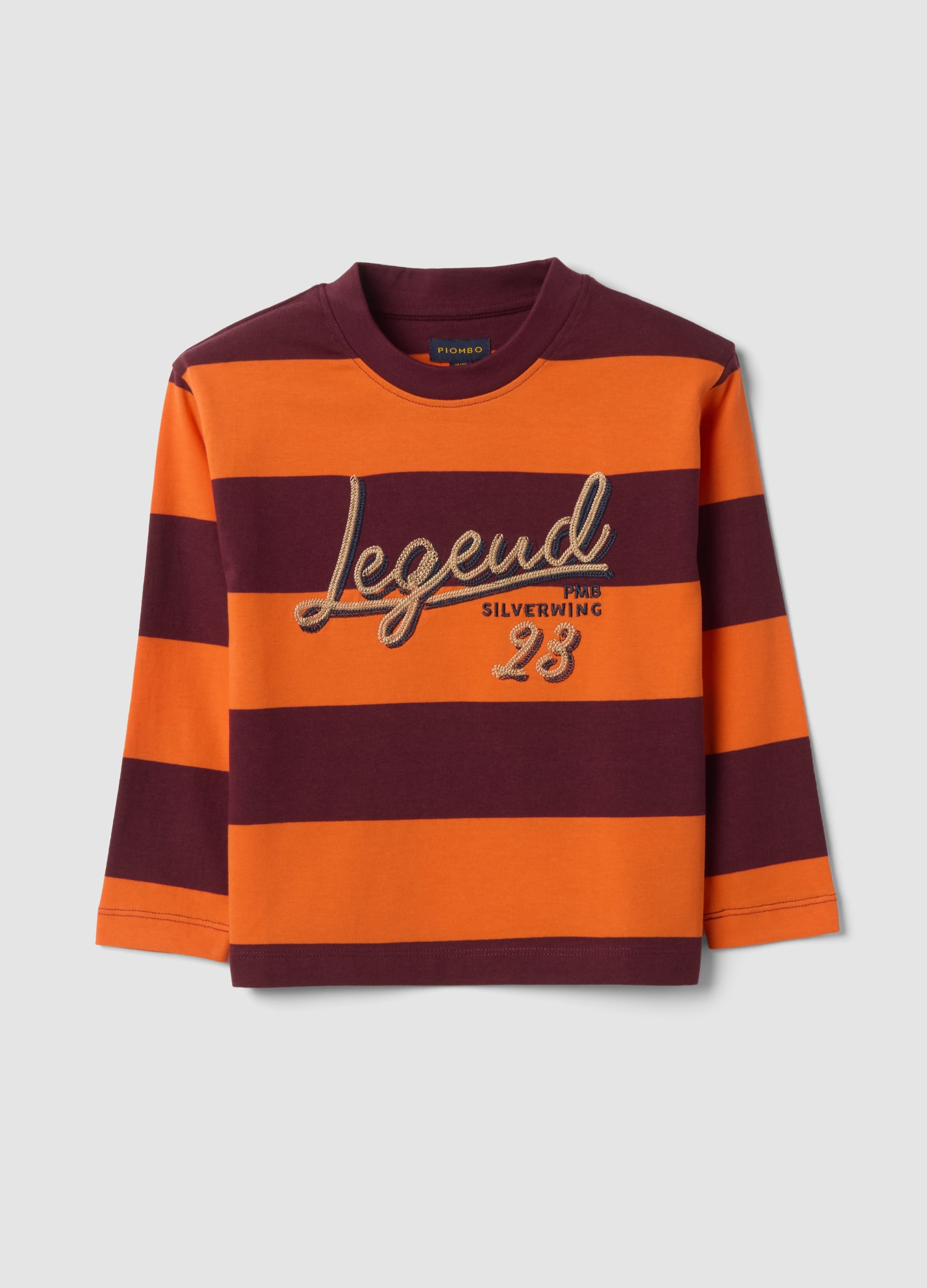 PIOMBO KIDS, T-shirt Arancione In Puro Cotone A Righe Con Girocollo, Bambino, Rosso, Taglia: 8