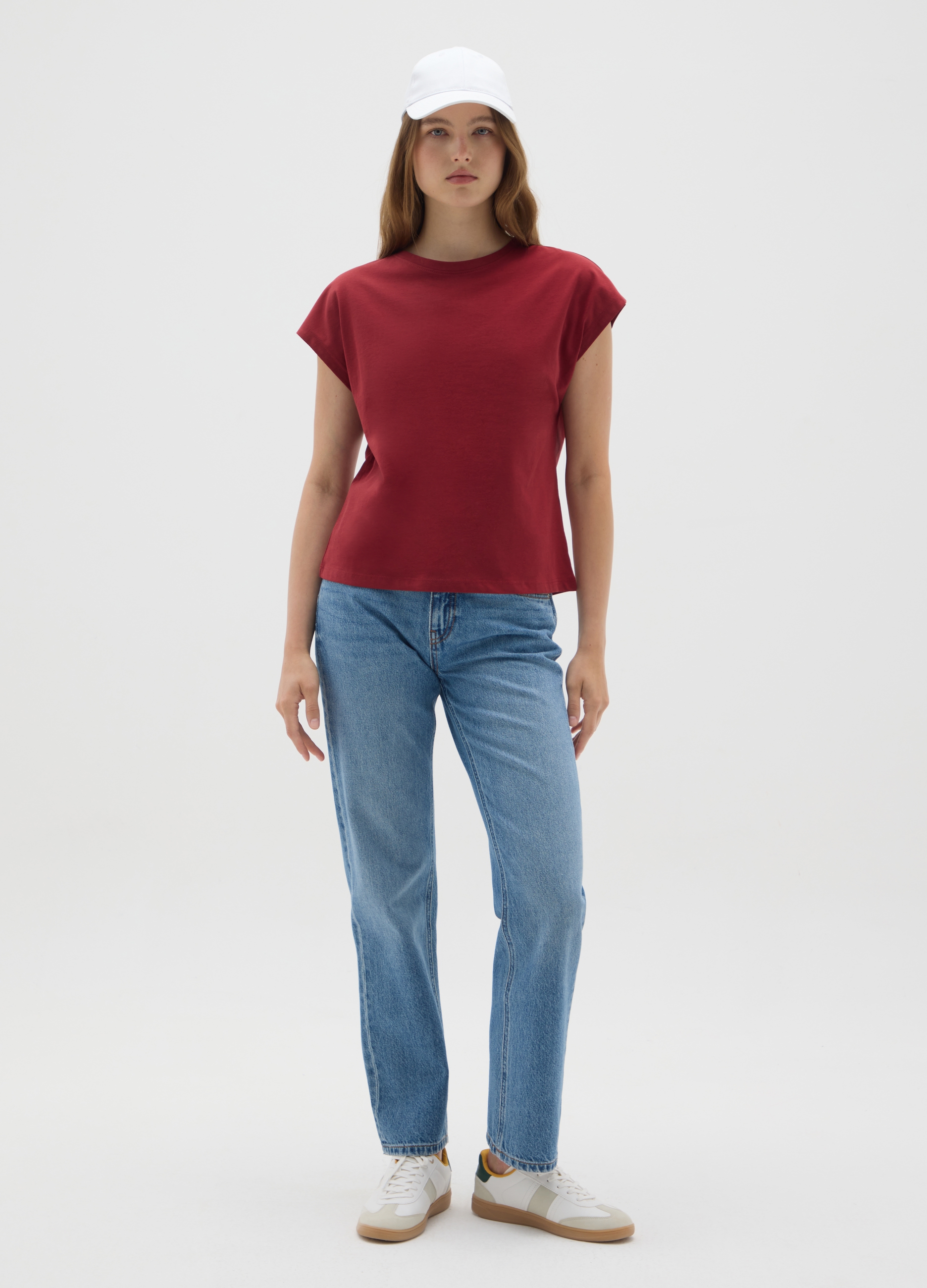 OVS, Damen T-shirt Aus Reinem Baumwolle In Rot, Frau, Dunkelrot, Größe: 34