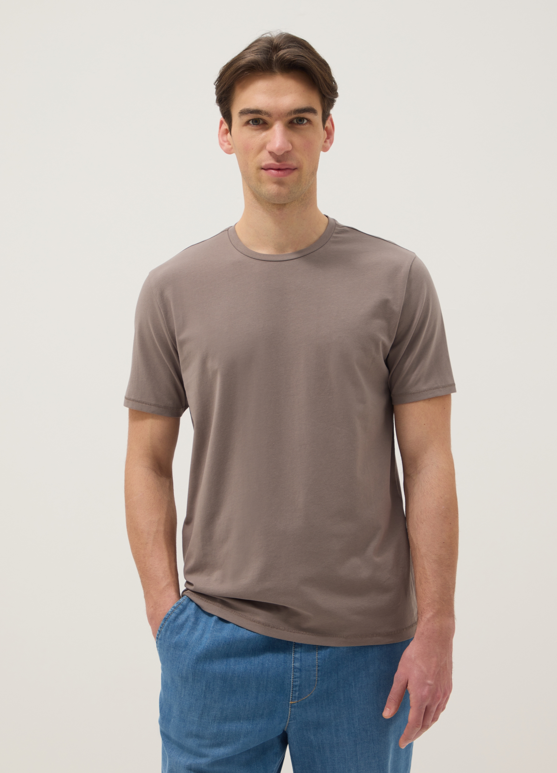 T-shirt In Cotone Elasticizzato Grigia Slim Fit, Hombre, Gris paloma, Talla: XL