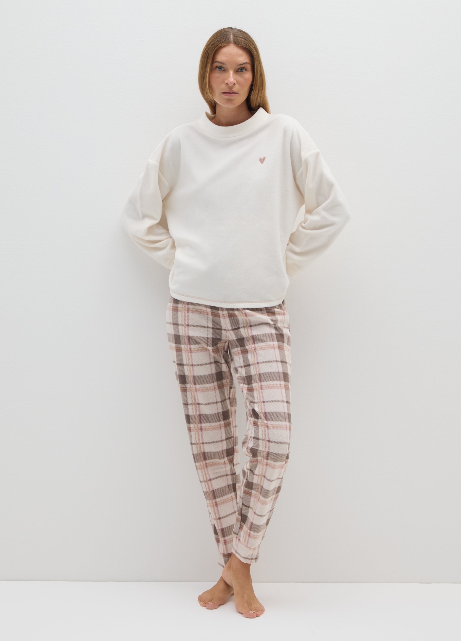 Pantalones De Pijama De Forro Polar Rosa, Mujer, Marrón beige, Talla: S