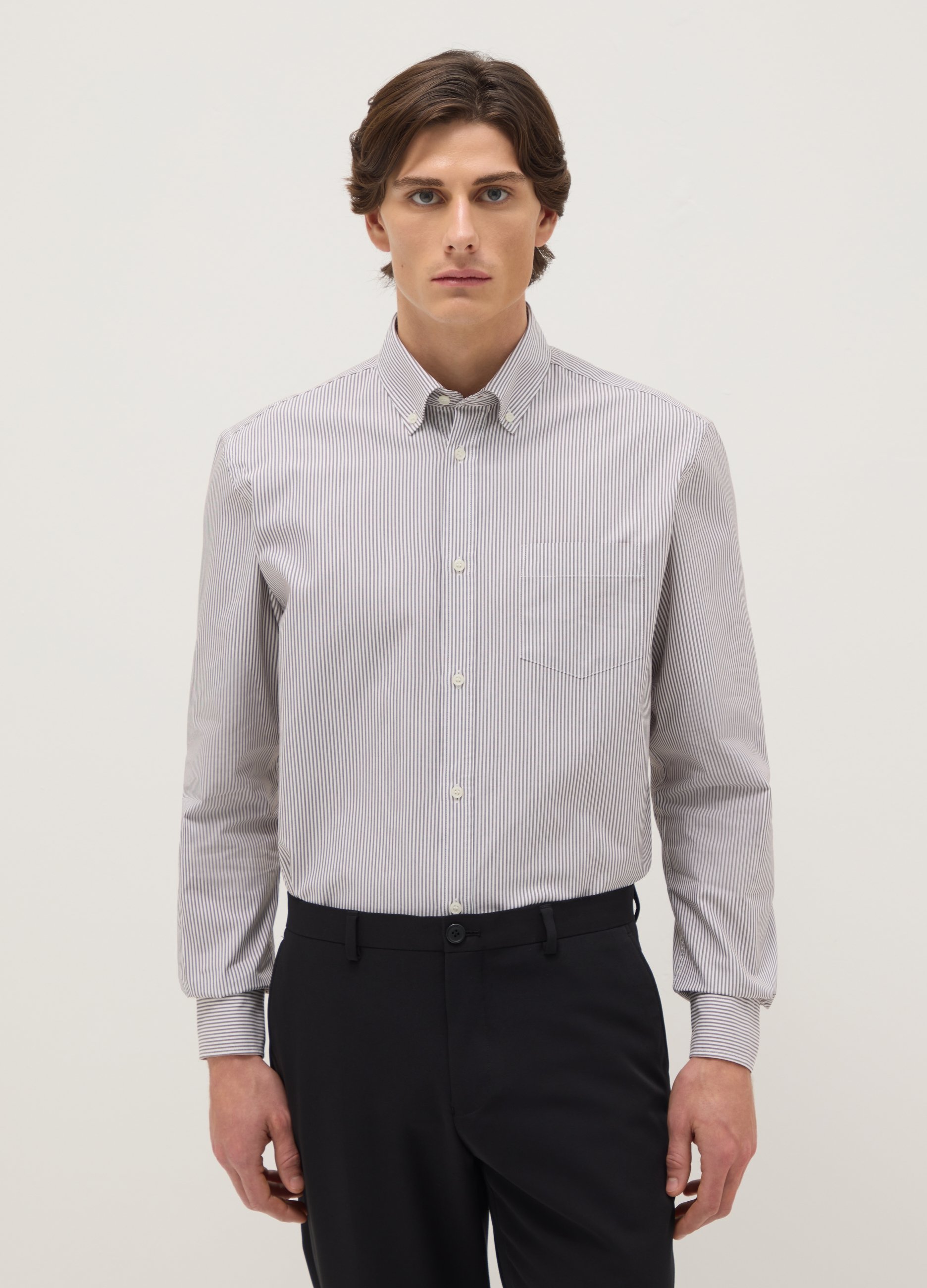 Camisa Multicolor A Rayas En Mezcla De Algodón - Ajuste Regular, Hombre, Blanco/marrón, Talla: 39