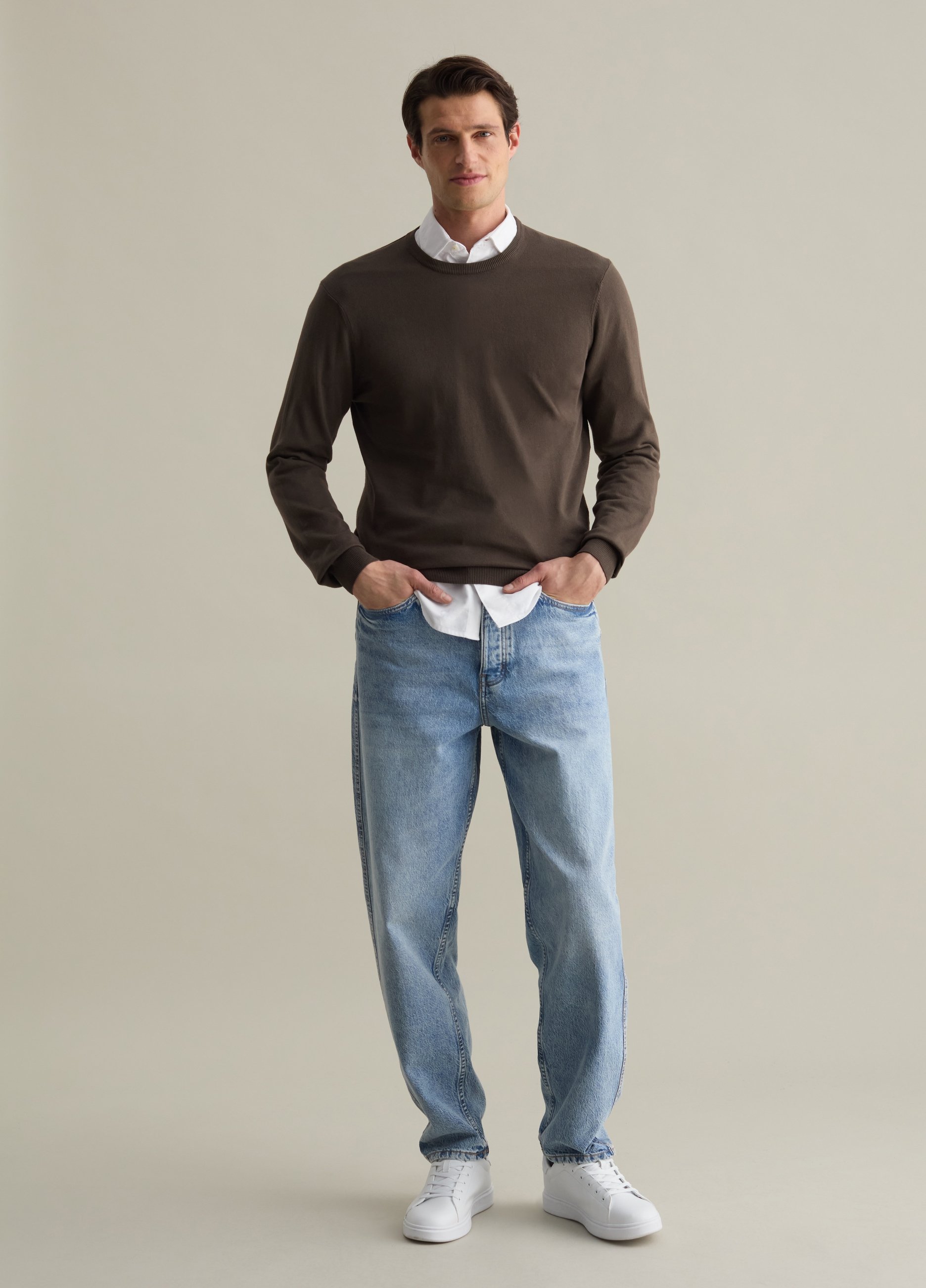 PIOMBO, Pullover Girocollo Tinta Unita, Uomo, Marrone, Taglia: S