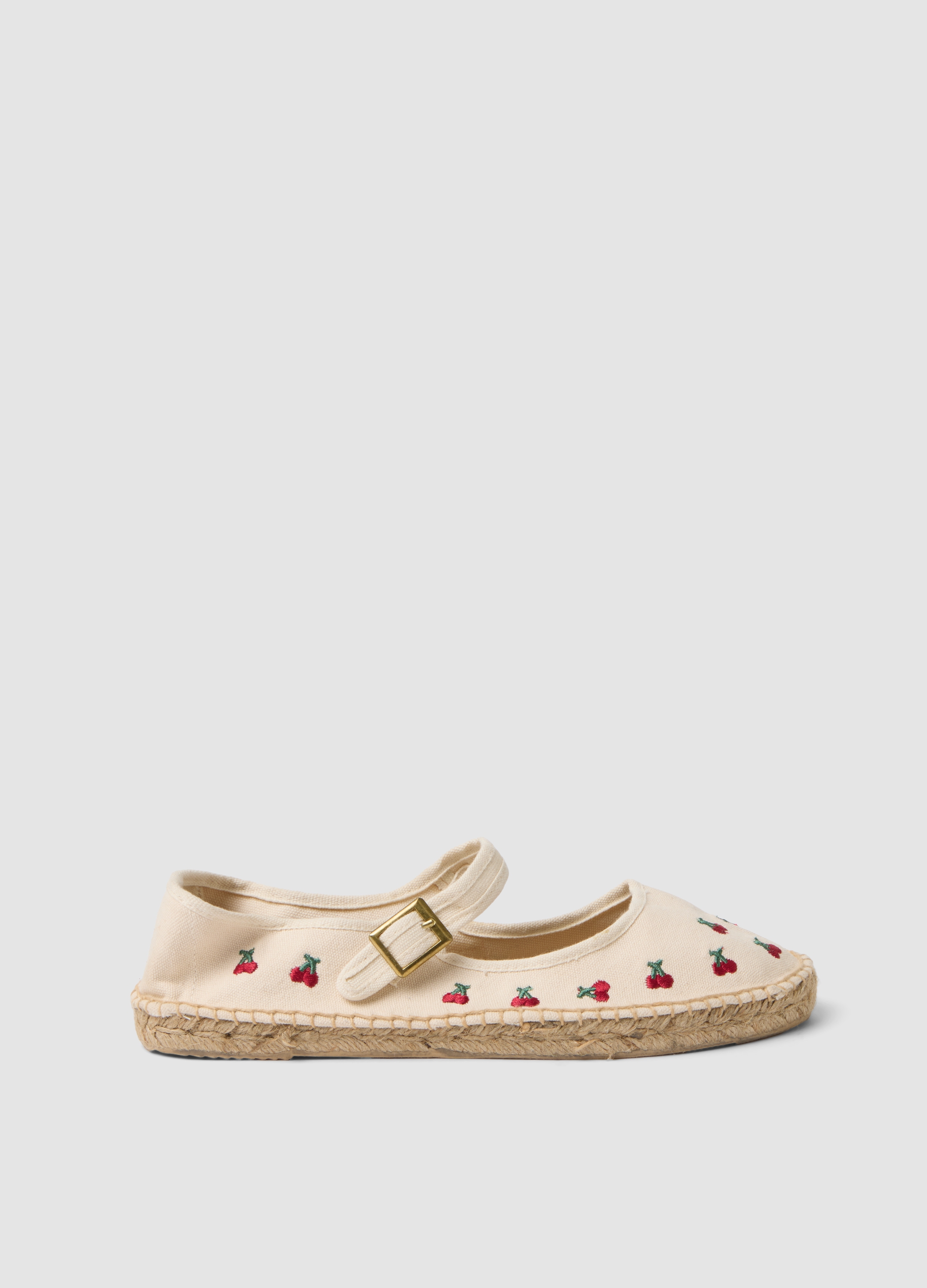 Espadrillas Beige Con Ricami Di Ciliegie E Cinturino, Mujer, Beige, Talla: 37