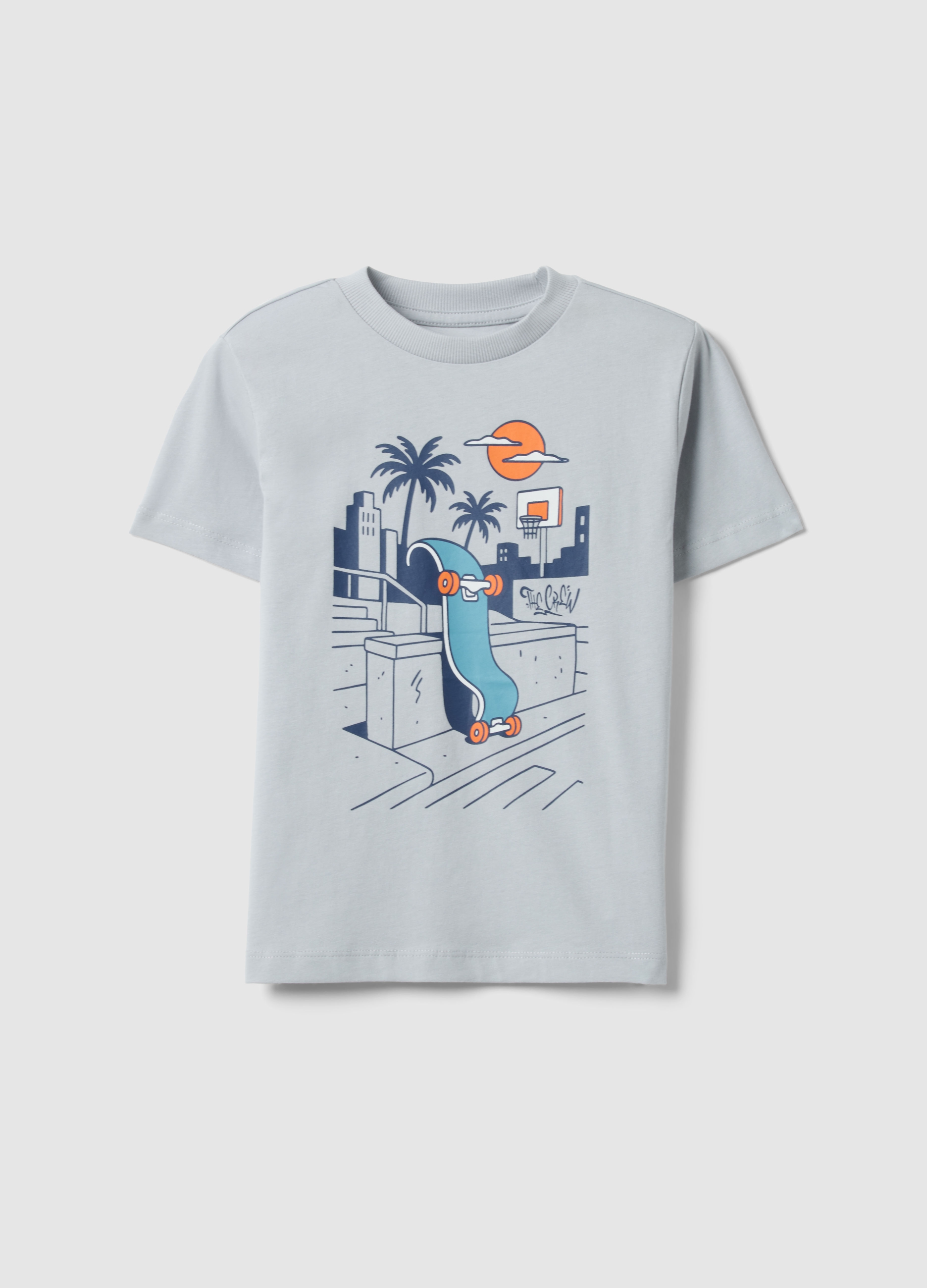 OVS KIDS, Camiseta Infantil Azul De Puro Algodón, Talla Oversize Con Estampado, Niño, Azul claro, Talla: 3-4