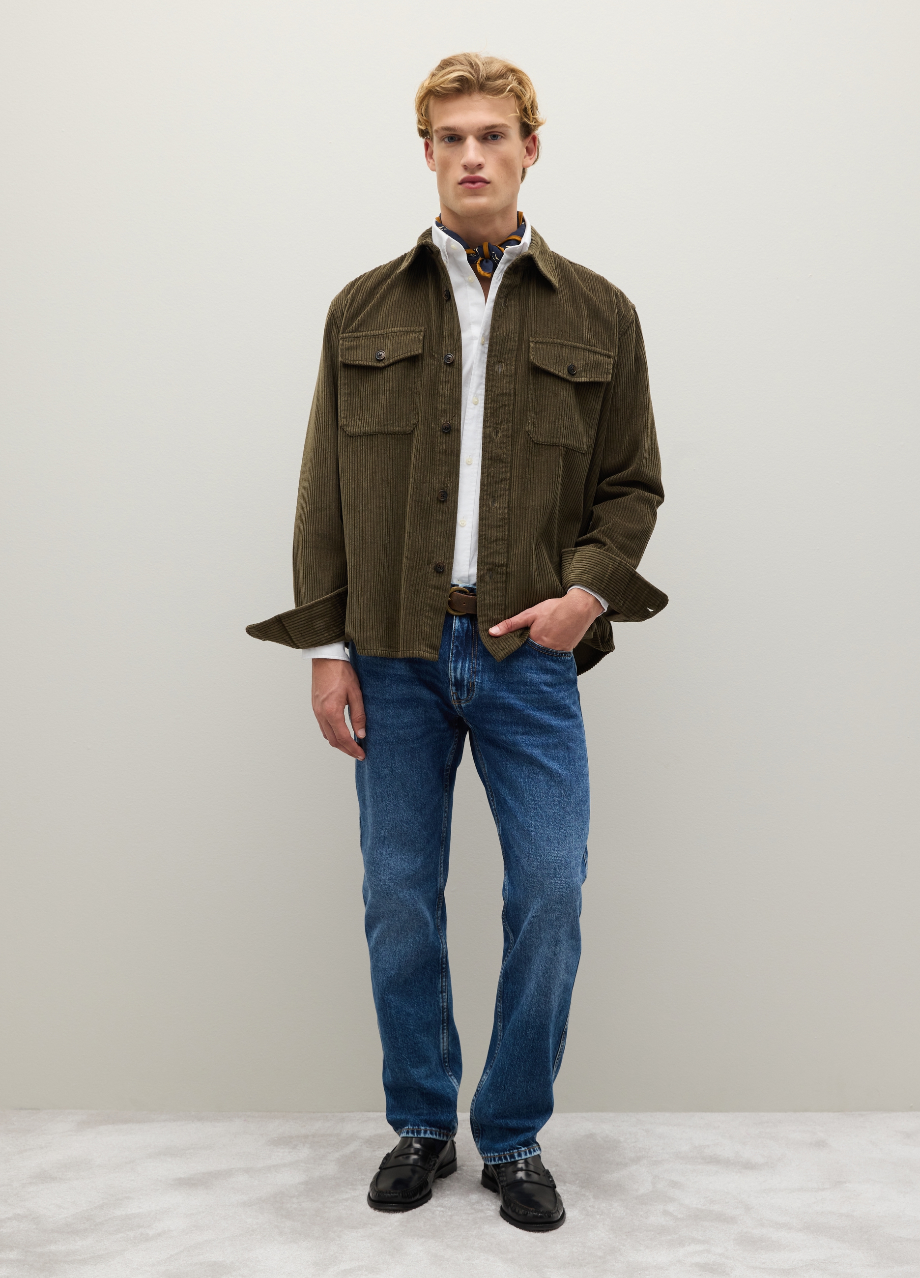 PIOMBO, Camicia In Puro Cotone E Velluto A Coste Verde Con Vestibilità Over, Uomo, Verde, Taglia: XL