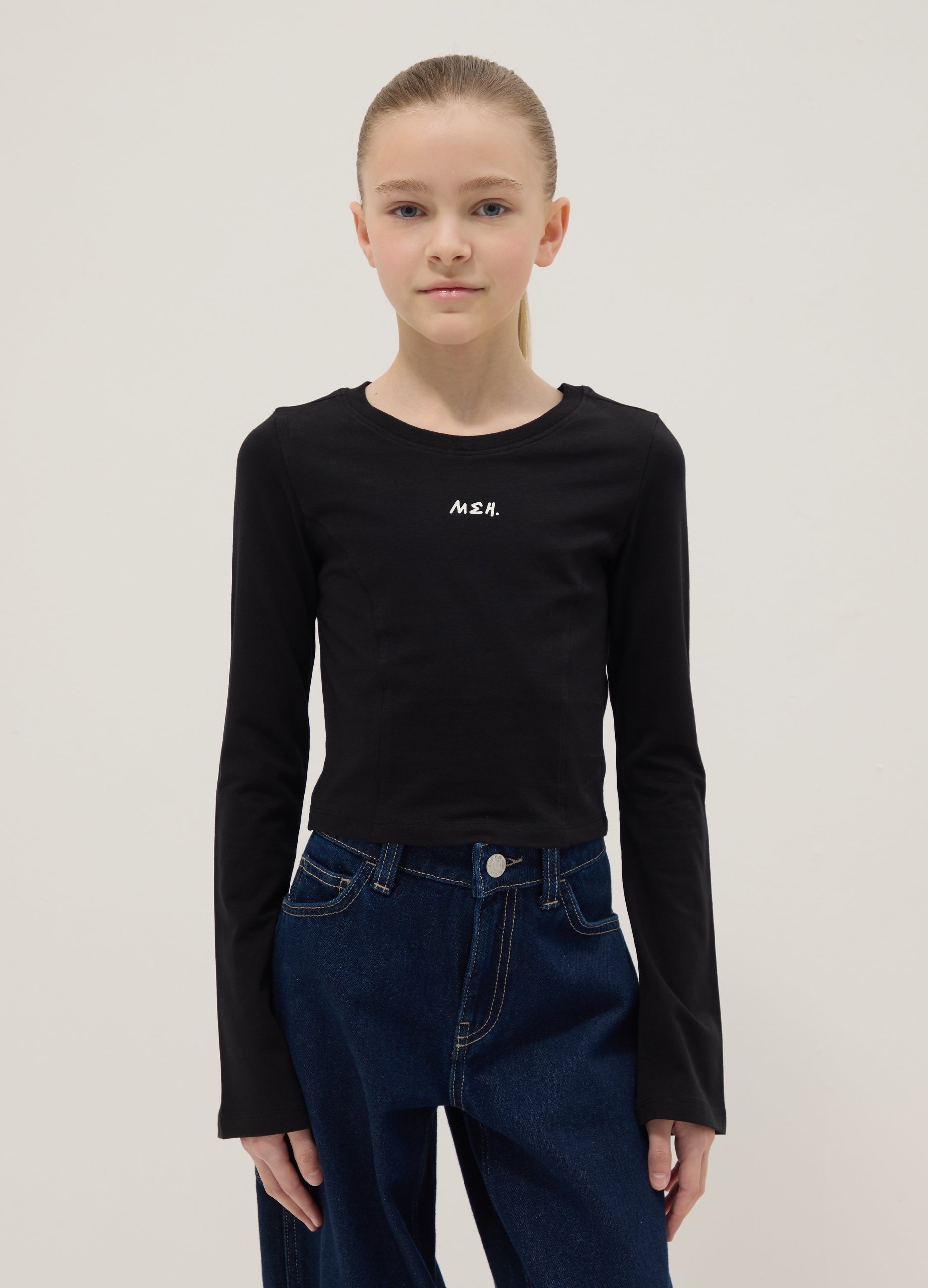 OVS KIDS, Camiseta Negra De Niña En Algodón Elástico Slim Fit Con Mensaje, Niña, Negro, Talla: 13-14