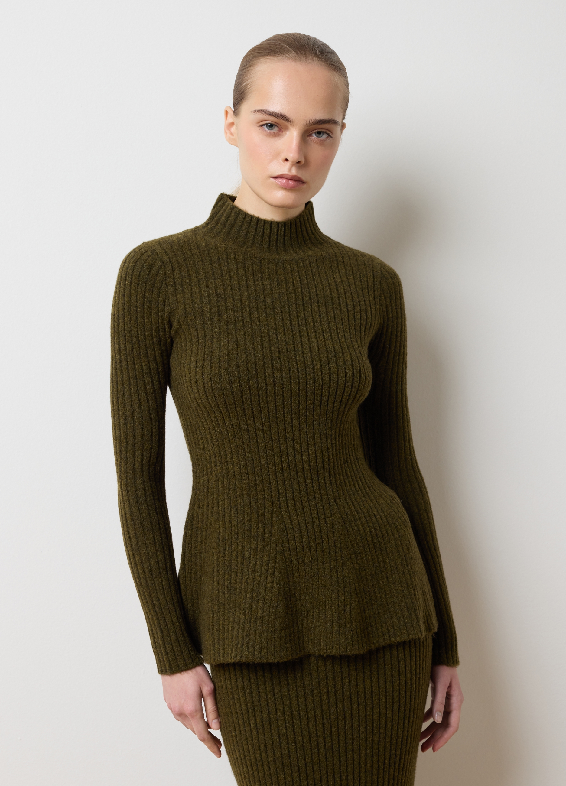 LES COPAINS, Jersey De Cuello Alto Verde Con Costuras - Ajuste Entallado, Mujer, Verde oscuro, Talla: 36