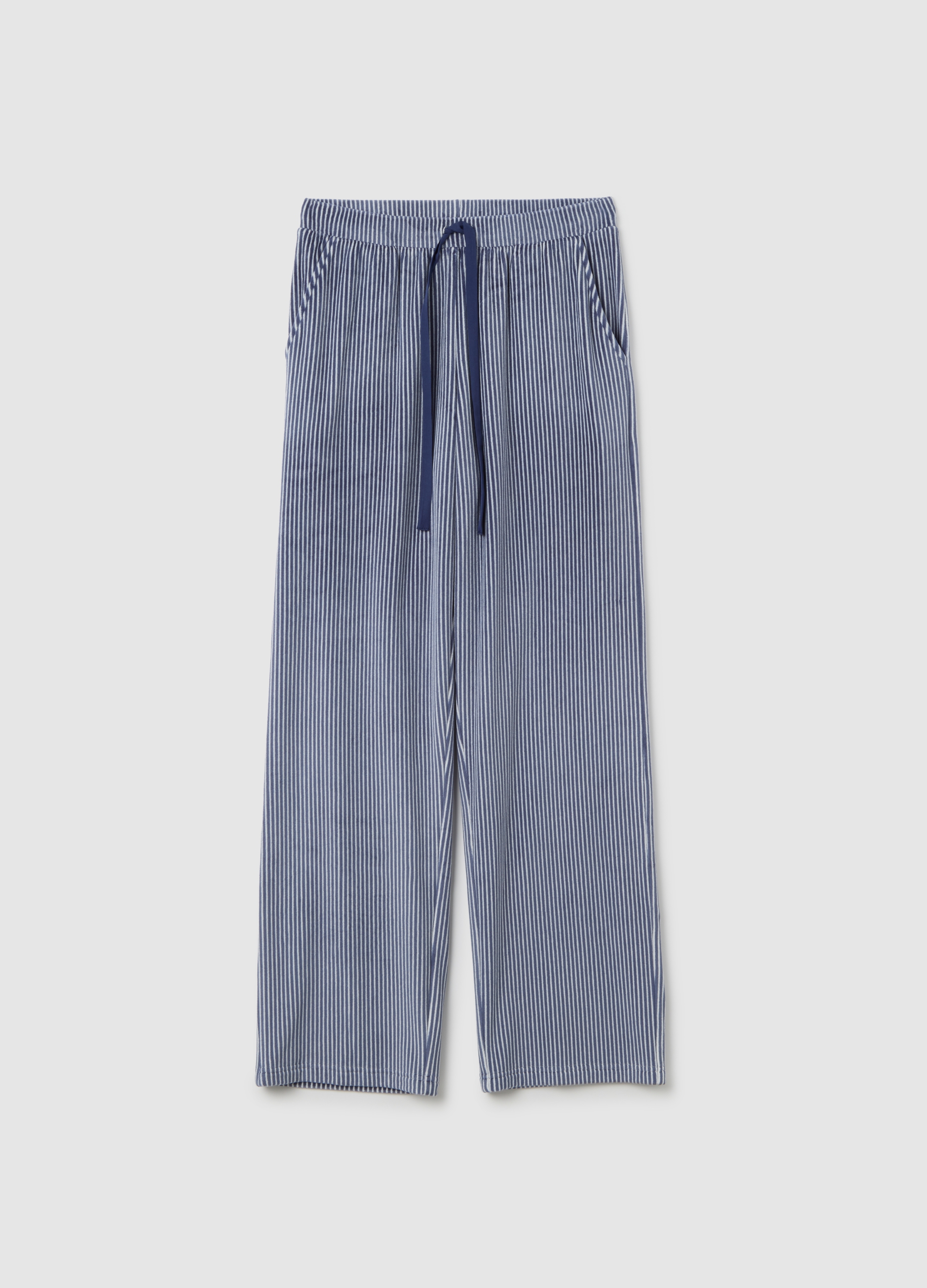 Pantalones De Pijama A Rayas Multicolores Con Cordón Ajustable, Mujer, Azul/Blanco, Talla: L