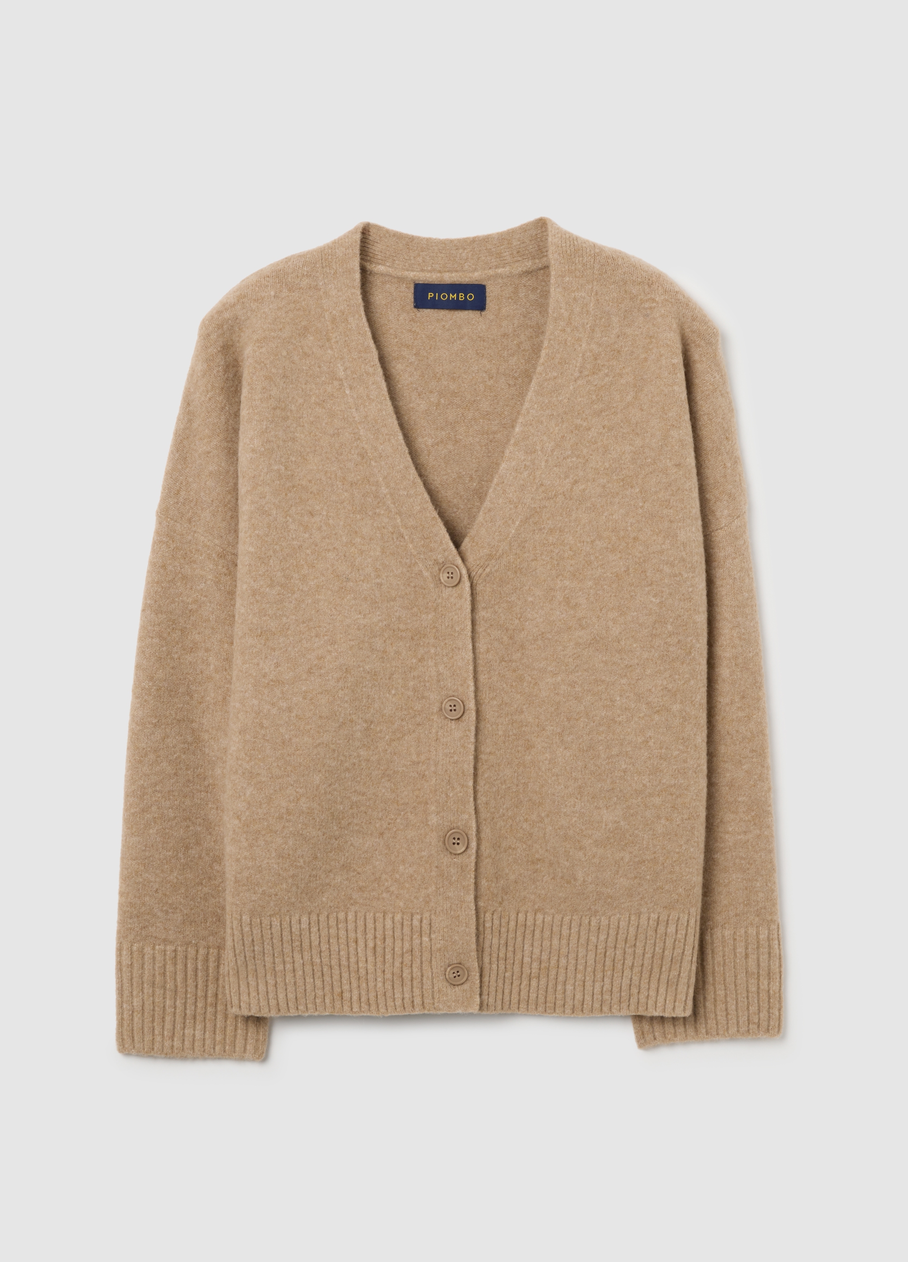 PIOMBO, Cardigan Beige De Estilo Oversize Con Escote En V Y Botones, Mujer, Beige Jaspeado, Talla: 38