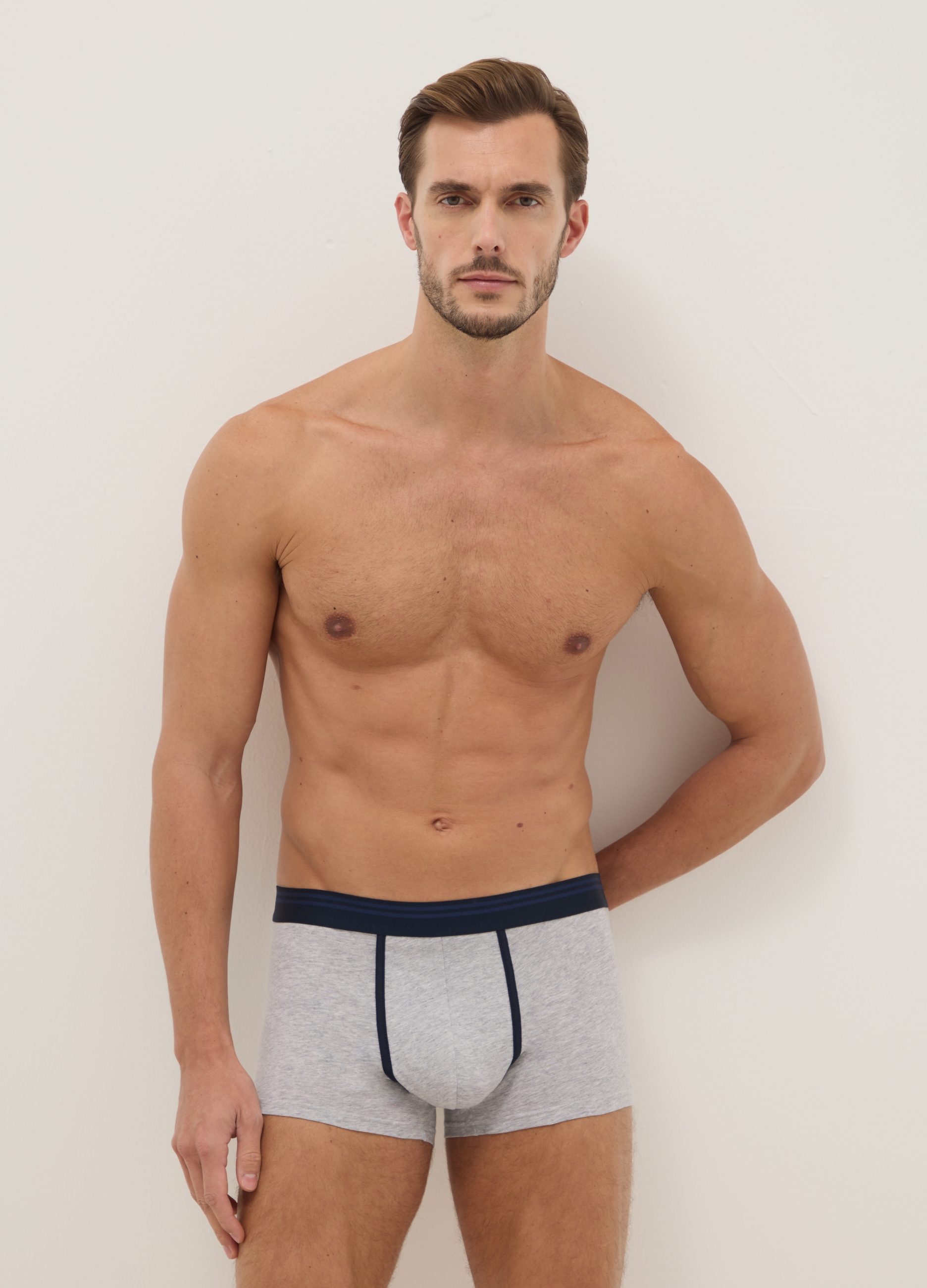 Tripack De Boxers De Algodón Elástico Multicolor De Ajuste Regular, Hombre, Gris/azul, Talla: S