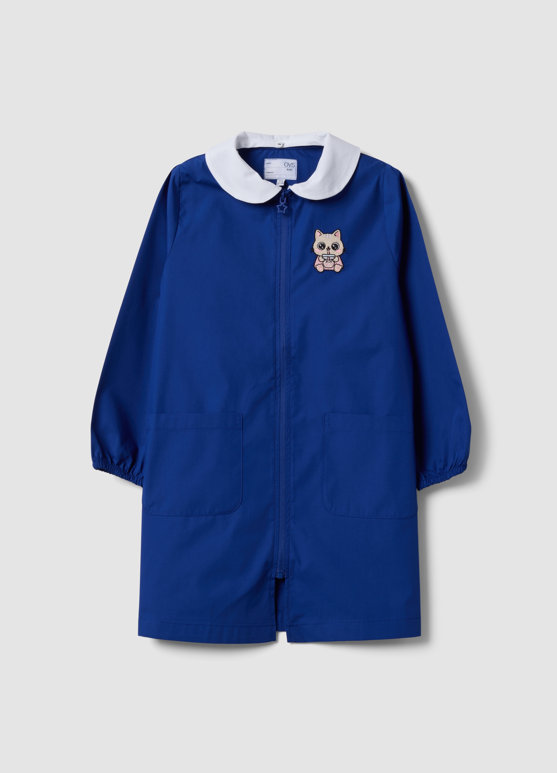 OVS KIDS, Grembiule Personalizzabile Blu Per La Scuola Con Ricamo Gattino, Bambina, Blu, Taglia: 5-6