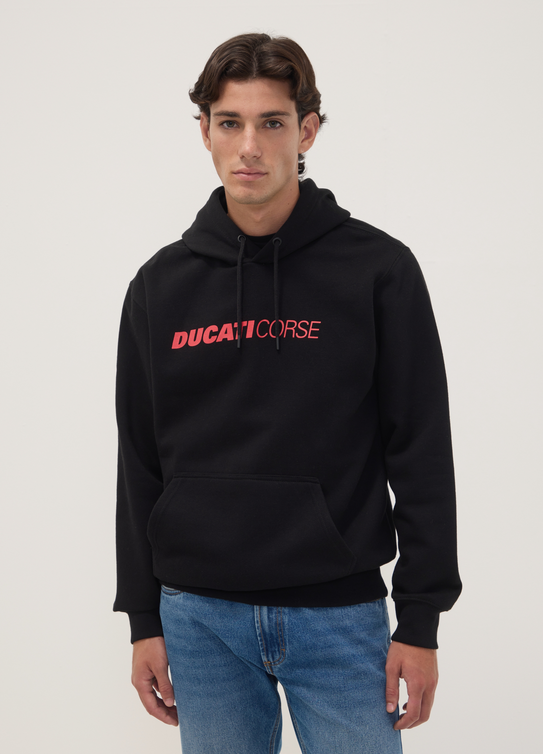 OVS, Felpa Nera In Misto Cotone Con Cappuccio E Stampa Ducati Relaxed Fit, Uomo, Nero, Taglia: M