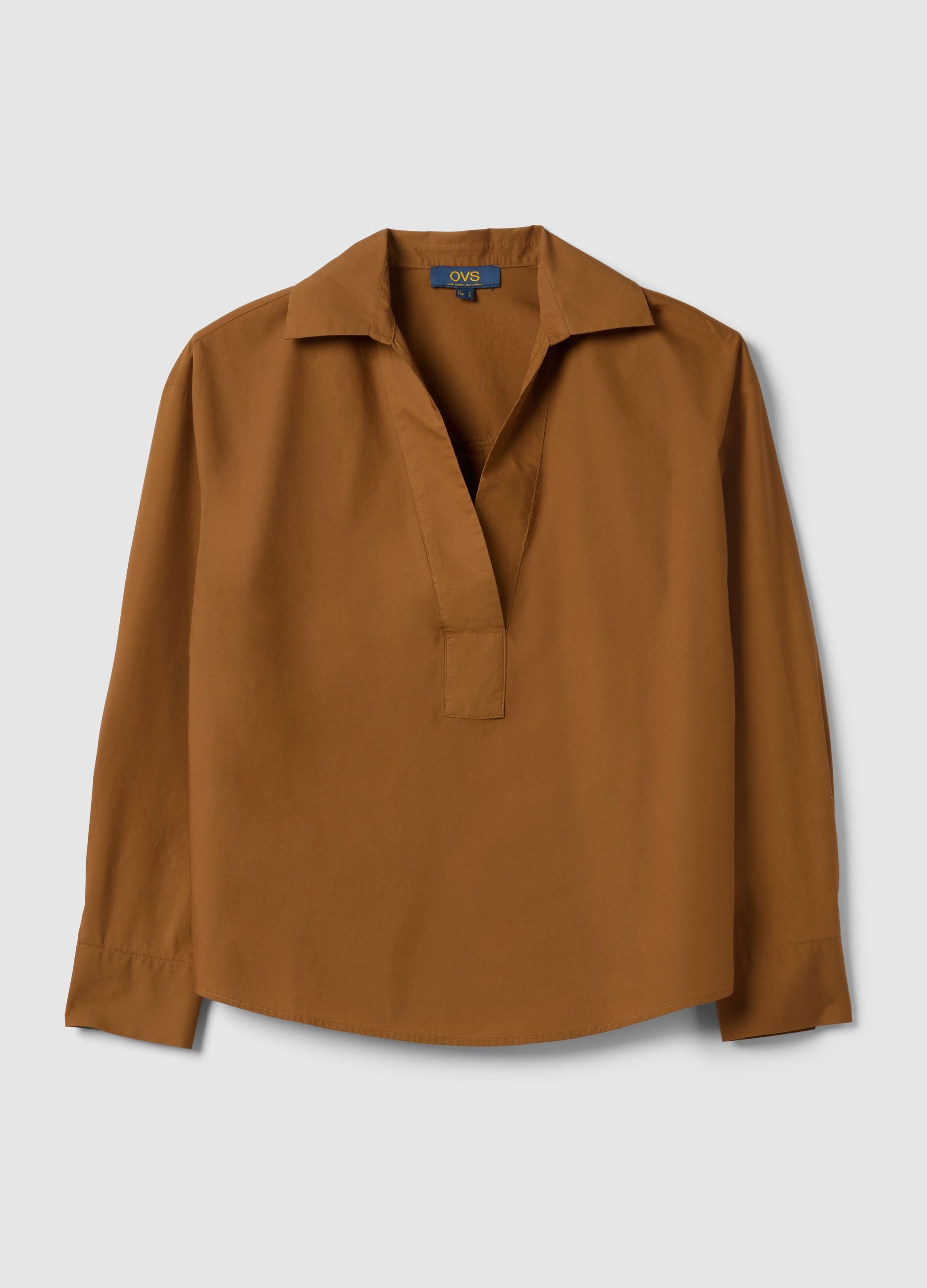 Camisa Marrón Regular Fit De Puro Algodón Sin Botones, Mujer, Marrón claro, Talla: 40