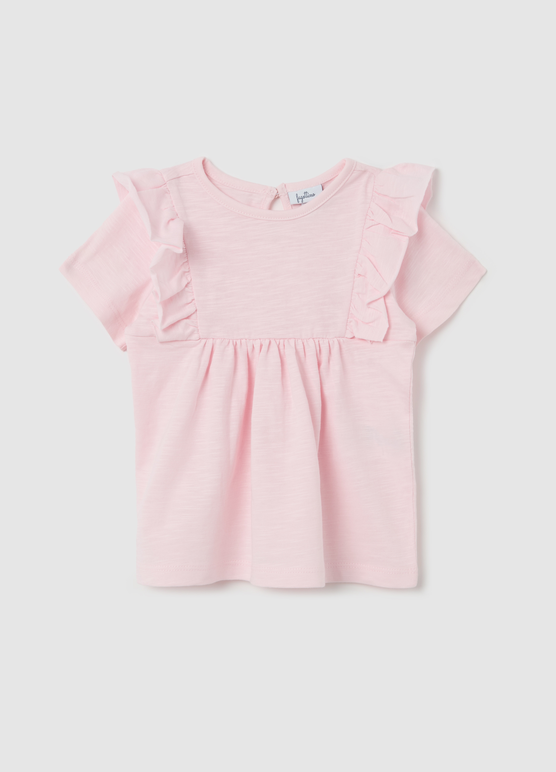 FAGOTTINO, T-shirt In Cotone Con Volant, Bambina, Rosa, Taglia: 9-12