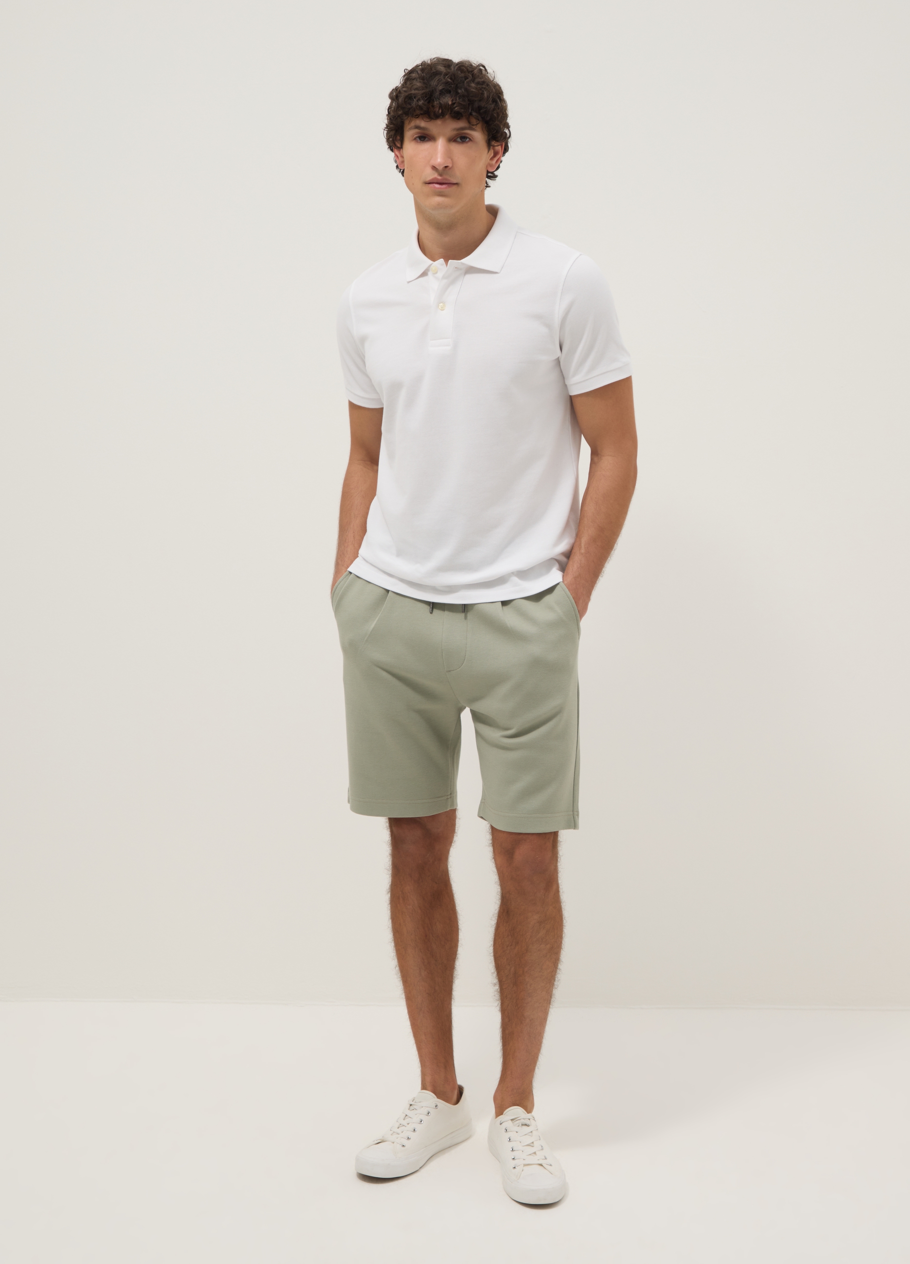 Pantalón Corto Verde De Algodón Puro Regular Fit Con Cordón, Hombre, Verde claro, Talla: XXL