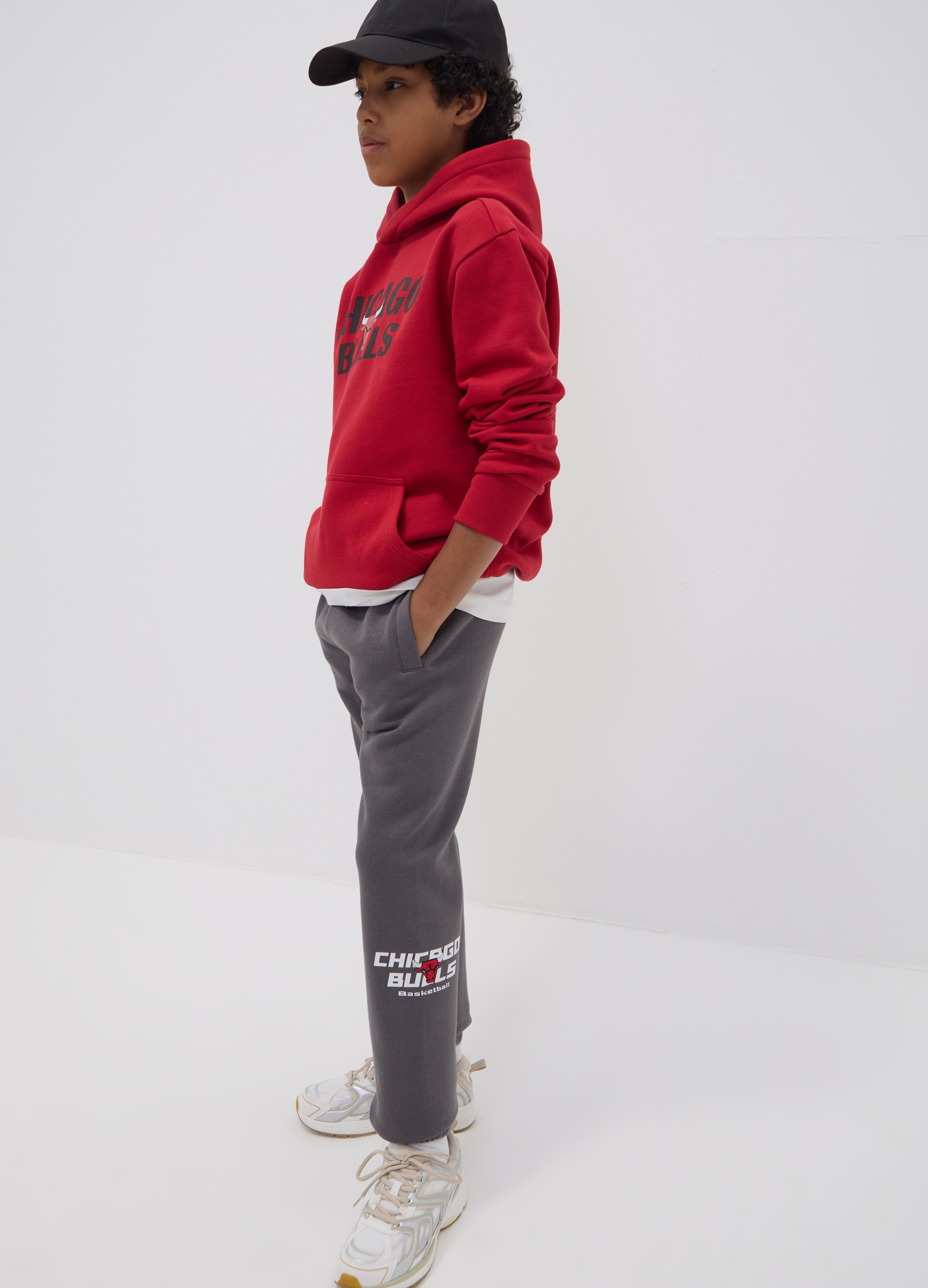 NBA, Pantaloni Sportivi Grigi In Misto Cotone Con Stampa Chicago Bulls, Bambino, Grigio, Taglia: 10-11