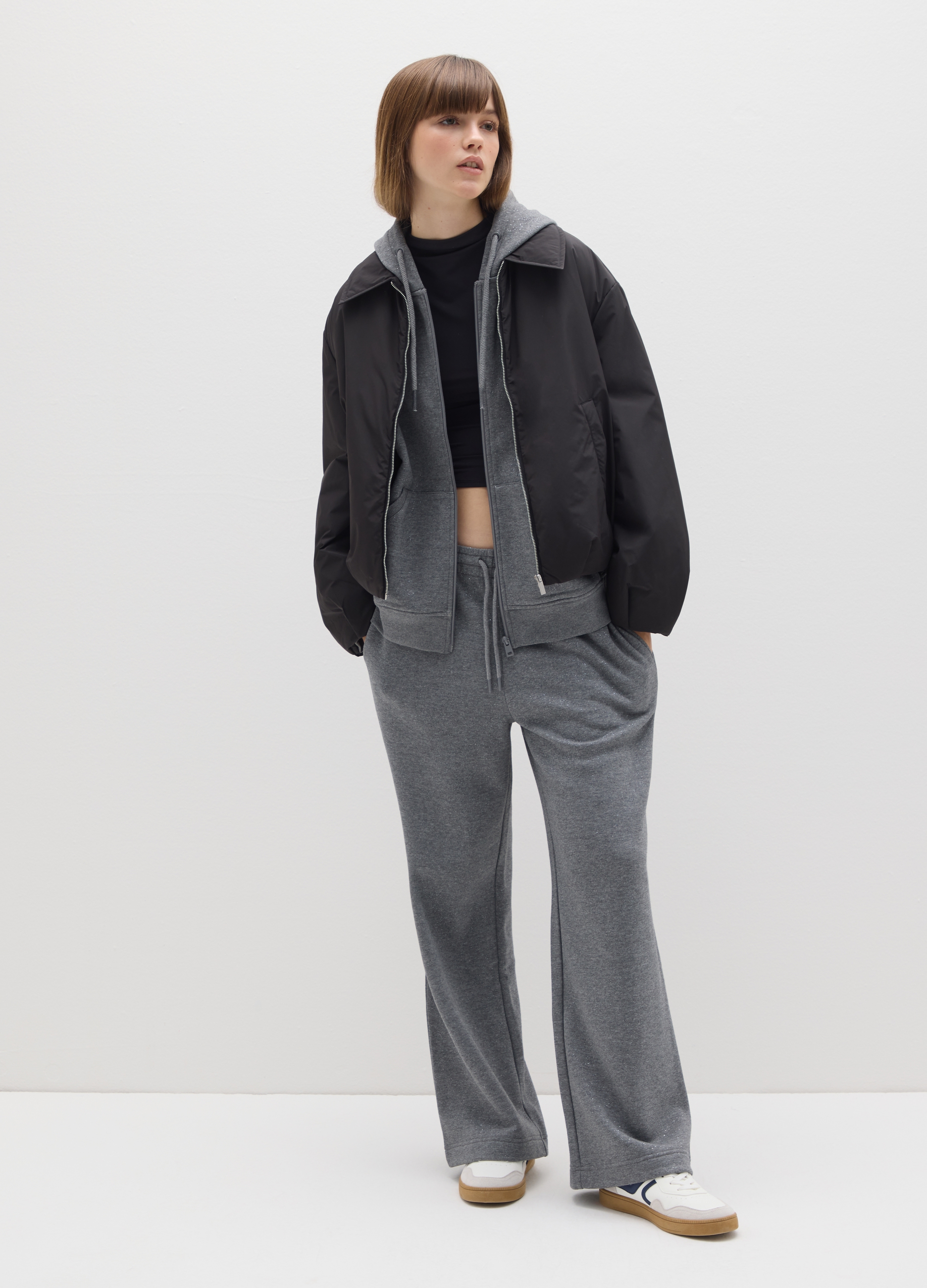 B.ANGEL, Pantaloni Wide Leg In Misto Cotone Grigi, Donna, Grigio, Taglia: XS