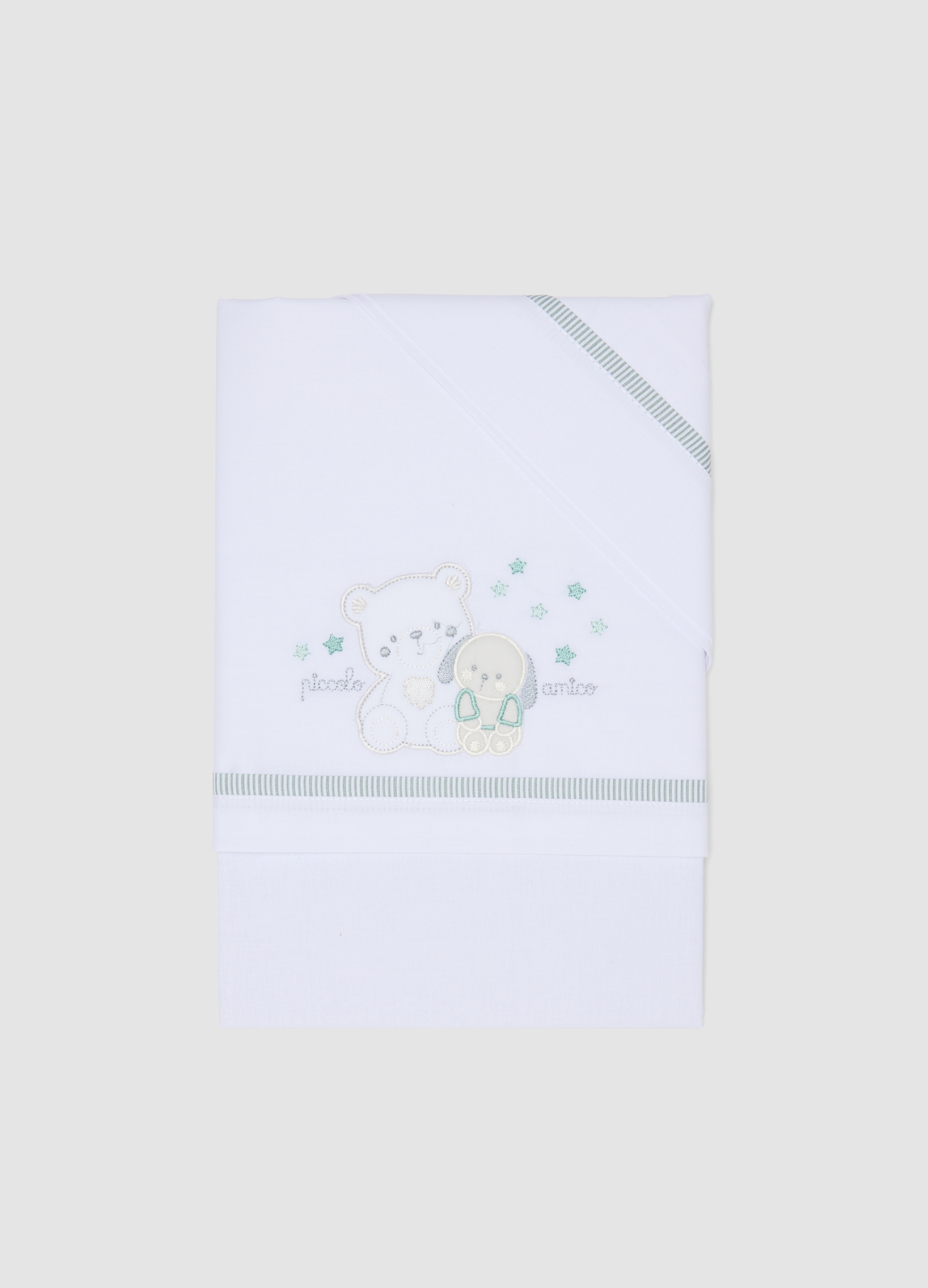 FAGOTTINO, Lenzuolino Bianco In Puro Cotone Con Ricamo Orsetto E Cagnolino, Unisex, Bianco, Taglia: ONE SIZE