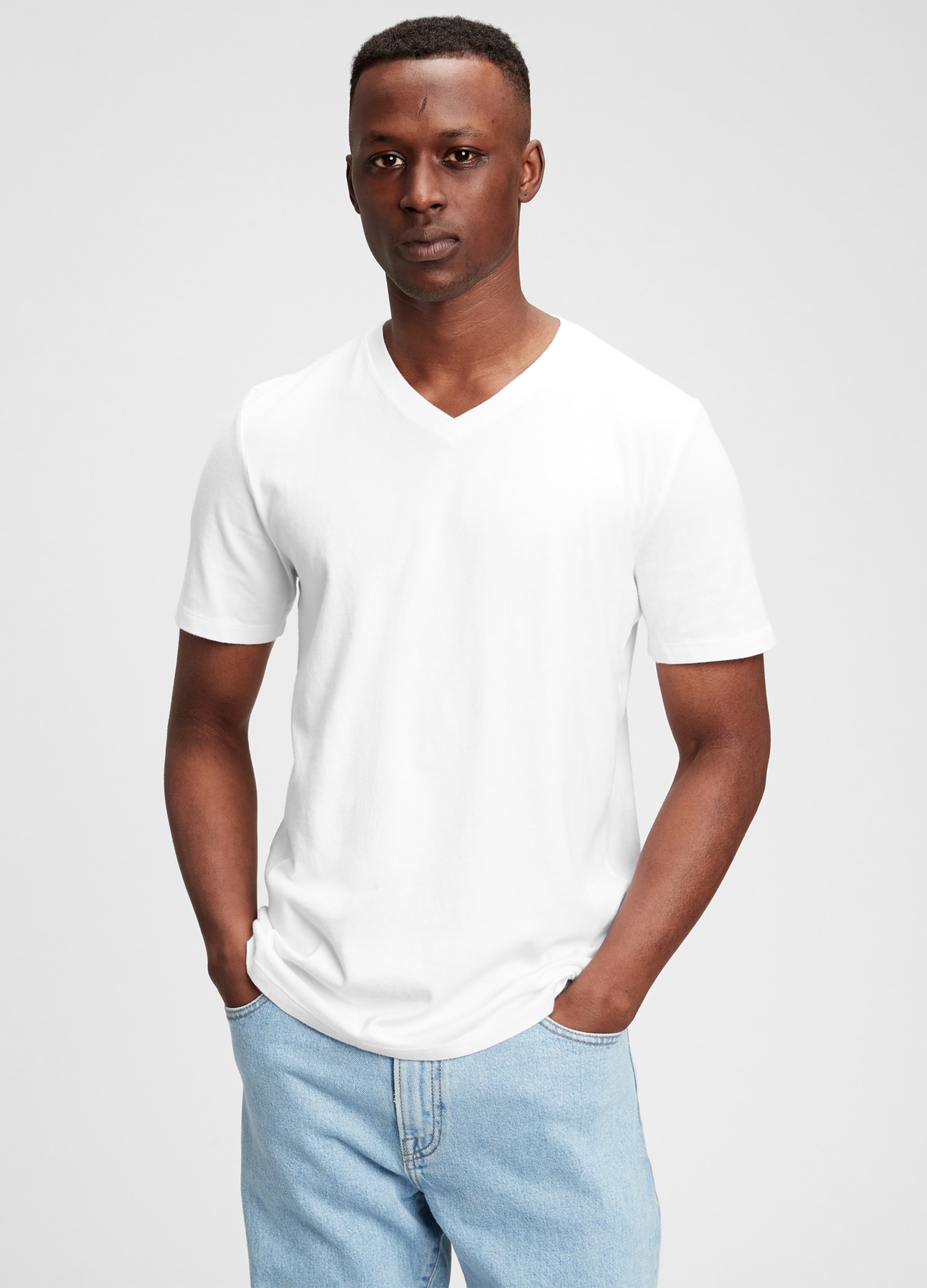 GAP, T-shirt In Cotone Con Scollo A V, Uomo, Bianco, Taglia: XS