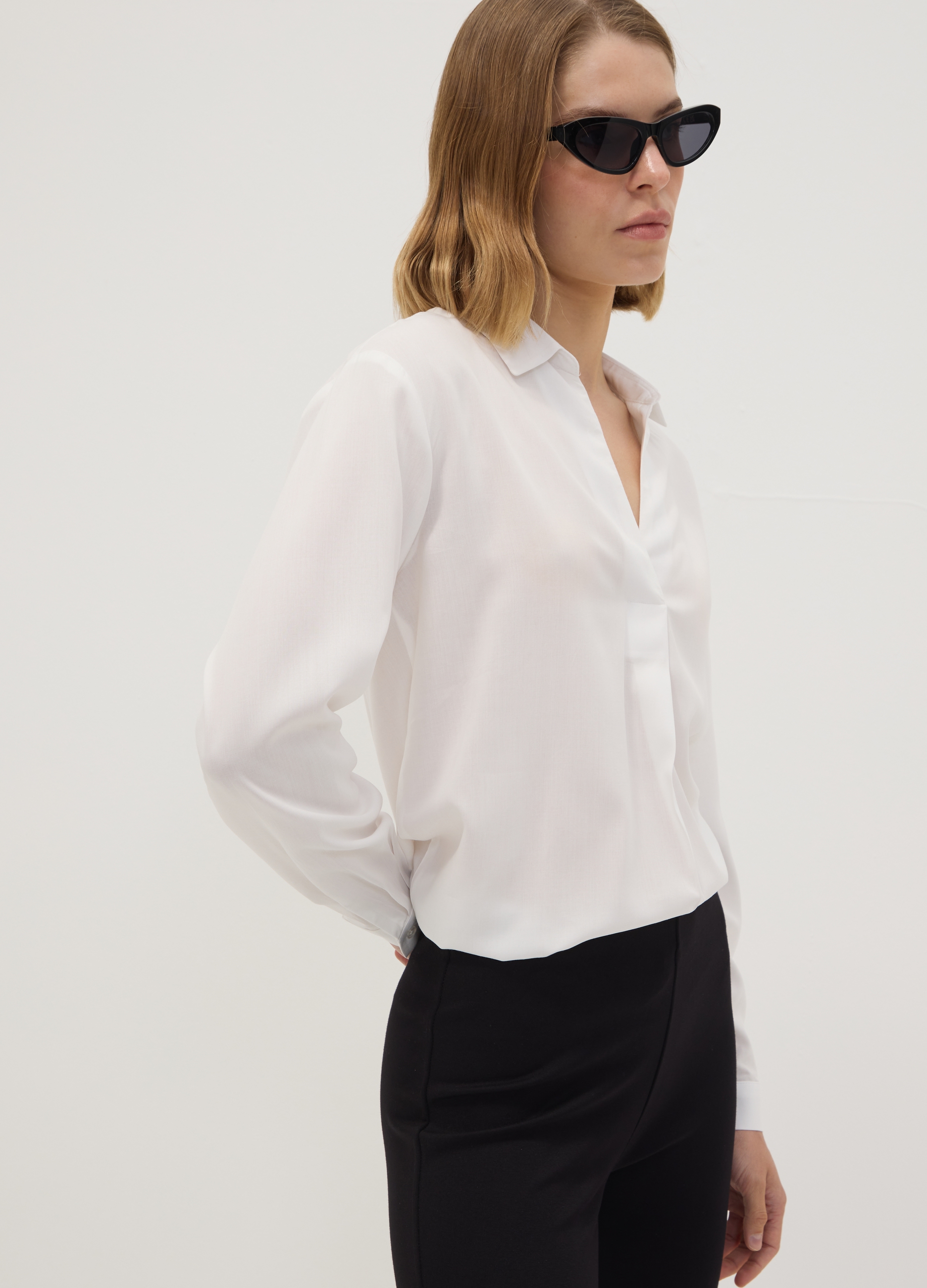 OVS, Camicia Bianca In Pura Viscosa Con Colletto Classico Regular Fit, Donna, Bianco, Taglia: 42