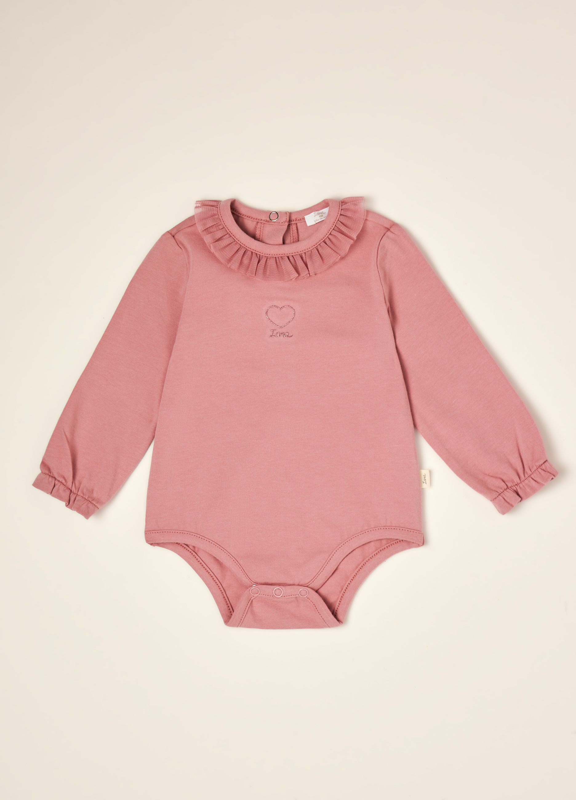 IANA, Body Rosa In Cotone Organico Elasticizzato A Girocollo Con Volant, Neonata, Rosa, Taglia: 9