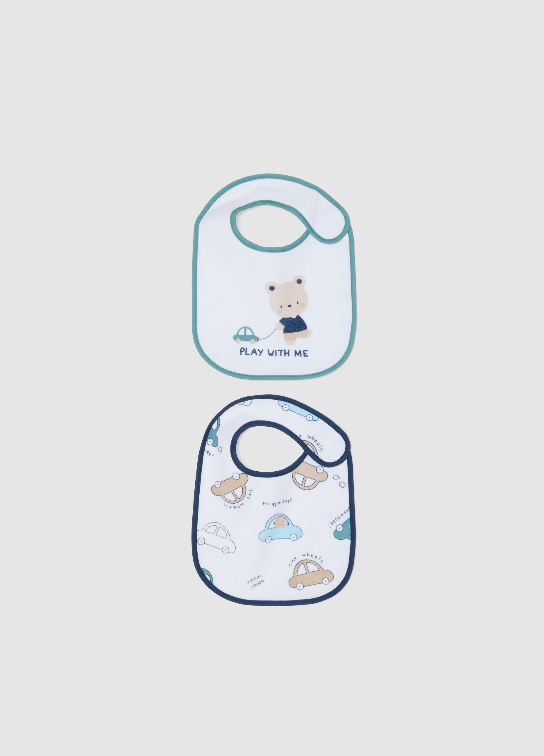 FAGOTTINO, Pack Doble De Baberos Multicolor Para Recién Nacido En Mezcla De Algodón Con Decoraciones, Bebé Niño, Blanco/azul, Talla: T.U.