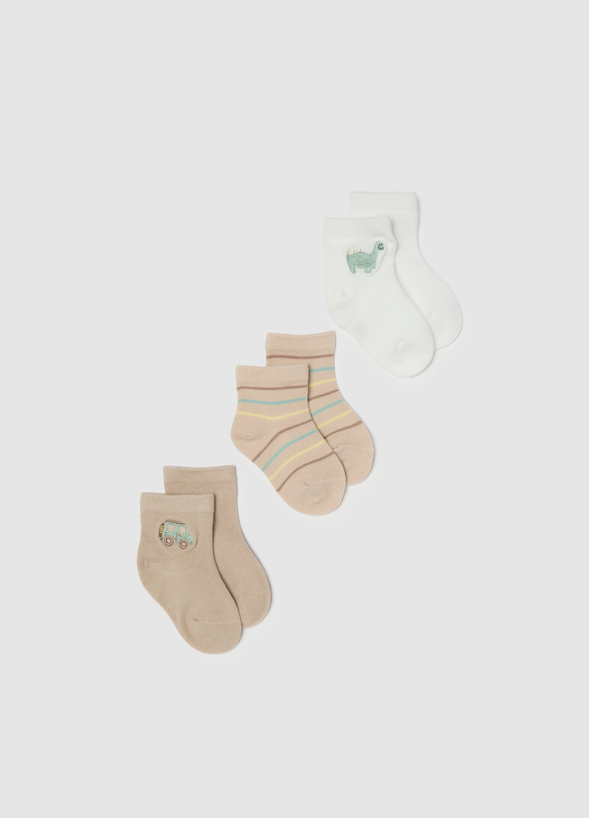 FAGOTTINO, Tripack De Calcetines Multicolores En Mezcla De Algodón Para Recién Nacidos Con Bordados, Niño, Blanco/beige, Talla: 12-18