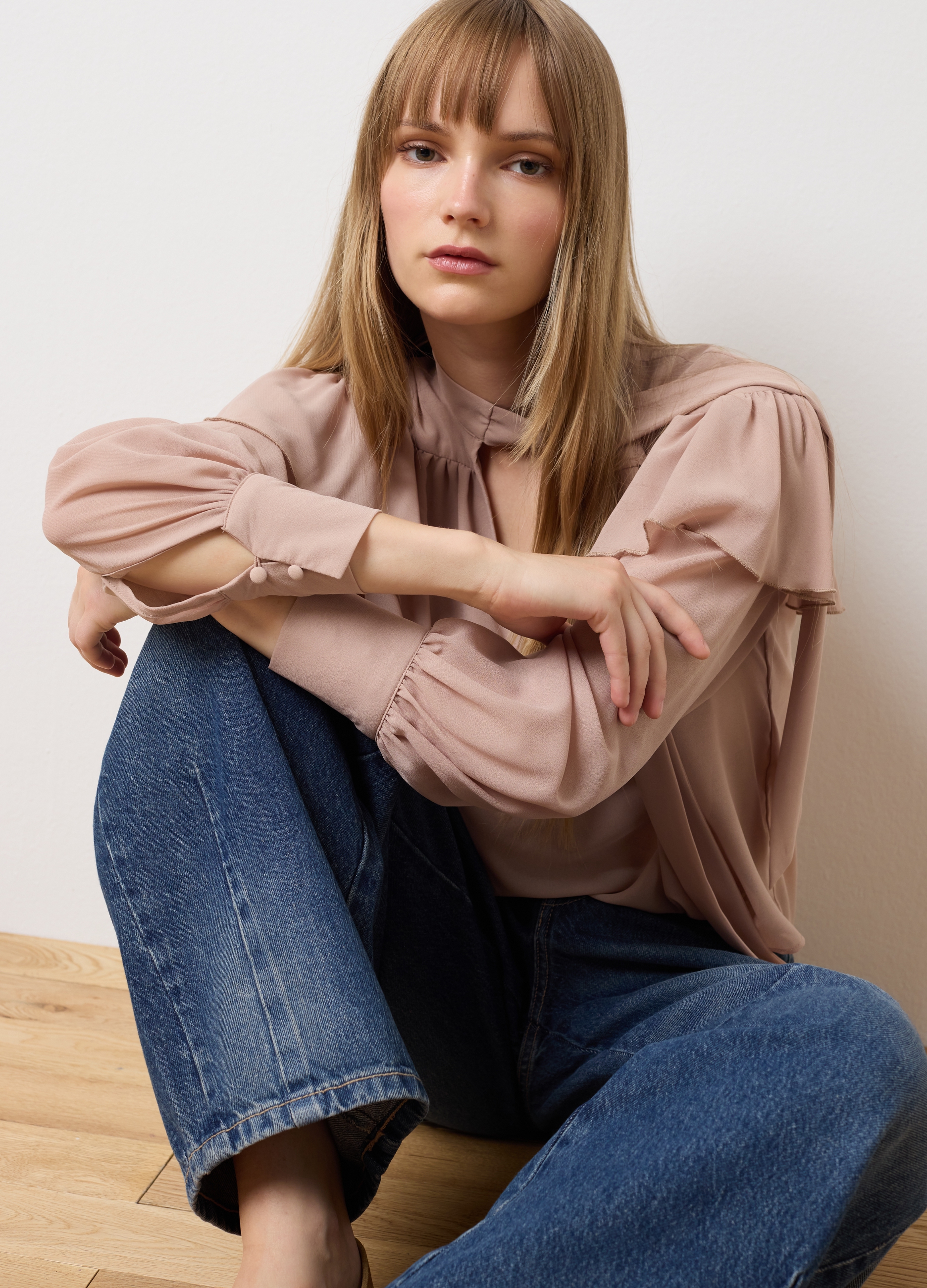 OVS, Blusa Beige De Crepé De Ajuste Regular Con Volantes, Mujer, Beige Oscuro, Talla: 40