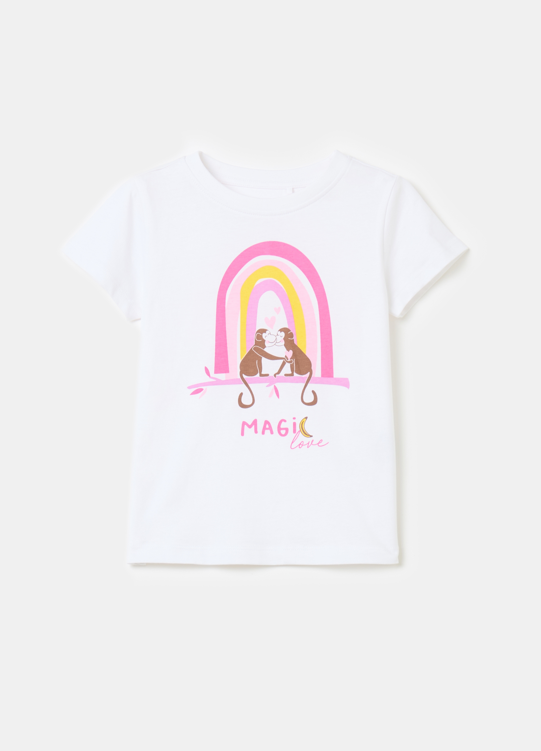 OVS, T-shirt In Cotone Con Stampa, Bambina, Bianco, Taglia: 4-5