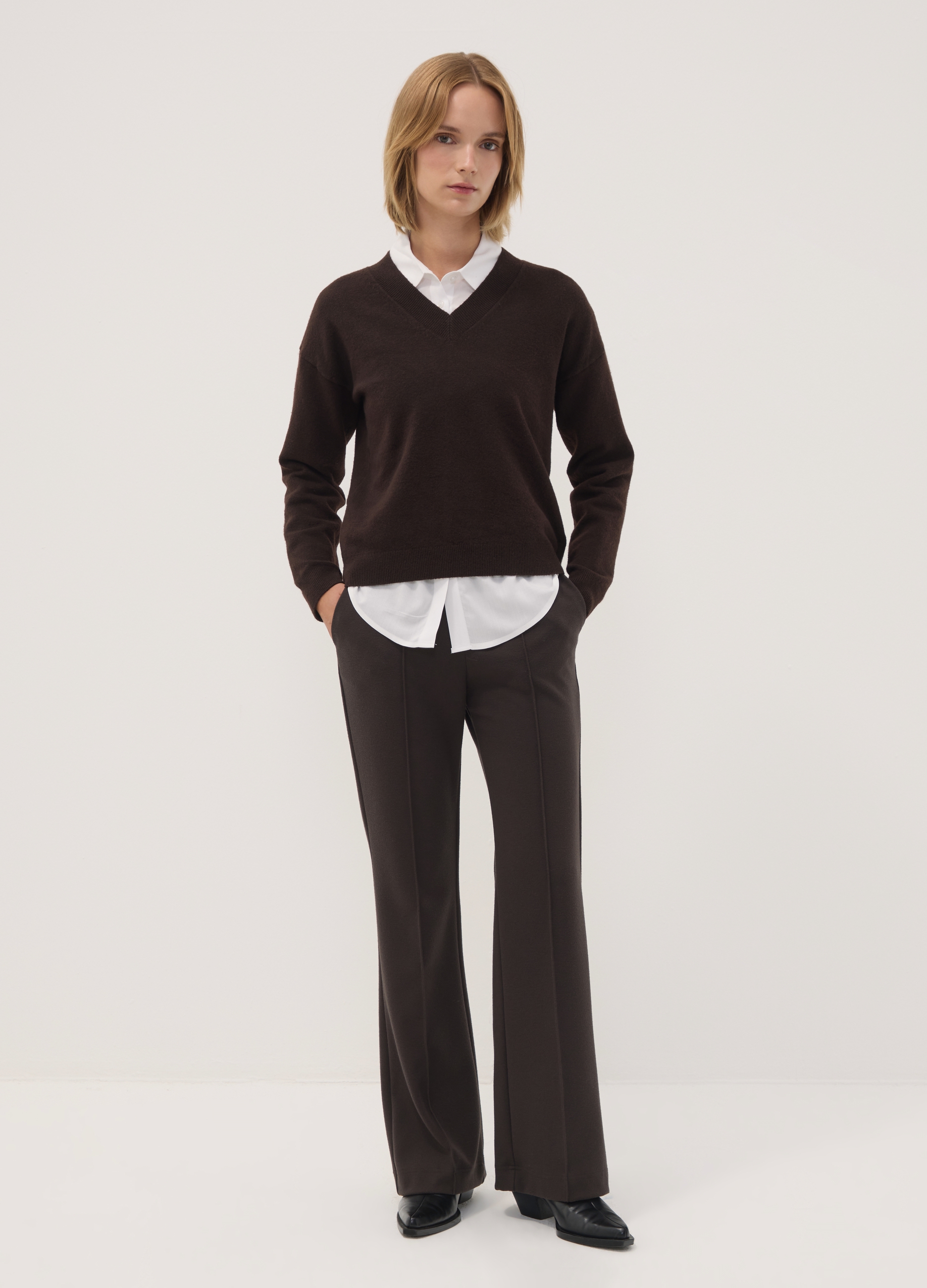 OVS, Pantaloni Marroni In Viscosa Elasticizzata Straight Fit, Donna, Marrone, Taglia: 42