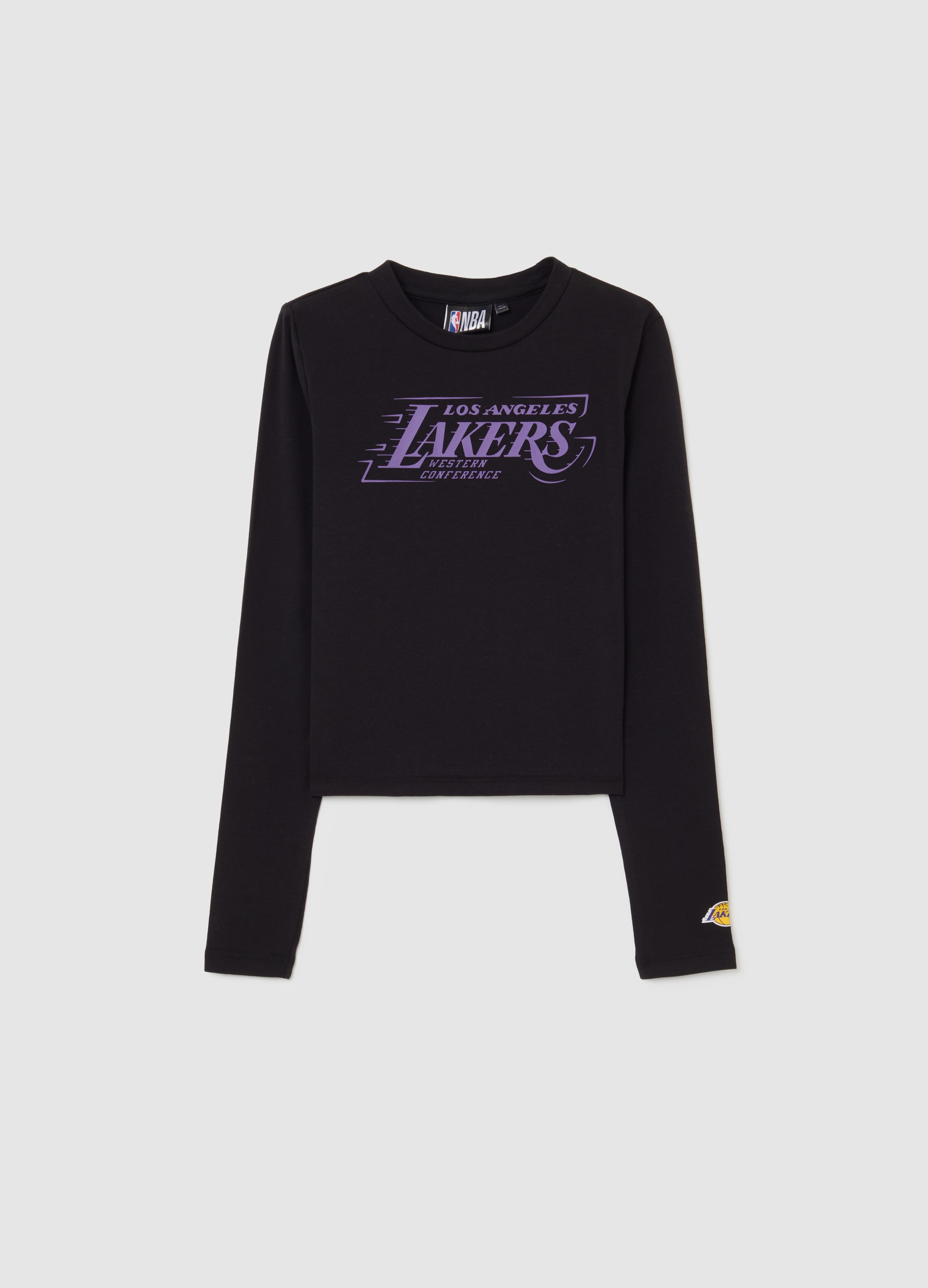 NBA, T-shirt Nera Da Ragazza In Misto Cotone Slim Fit Con Stampa Lakers, Niña, Gunmetal, Talla: 13-14