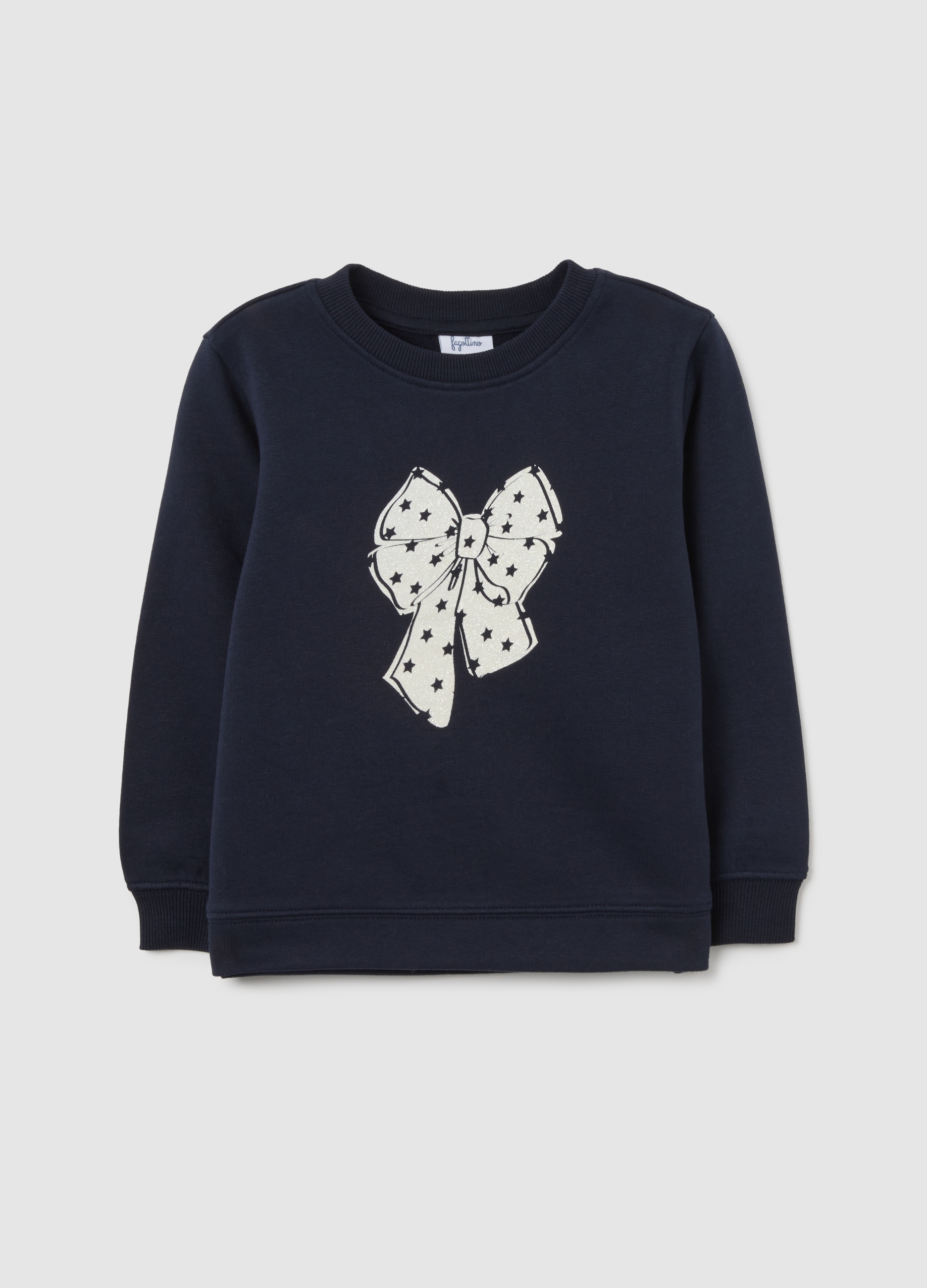 FAGOTTINO, Felpa Blu Da Bimba In Puro Cotone Con Stampa Fiocchi, Bambina, Blu, Taglia: 24-30