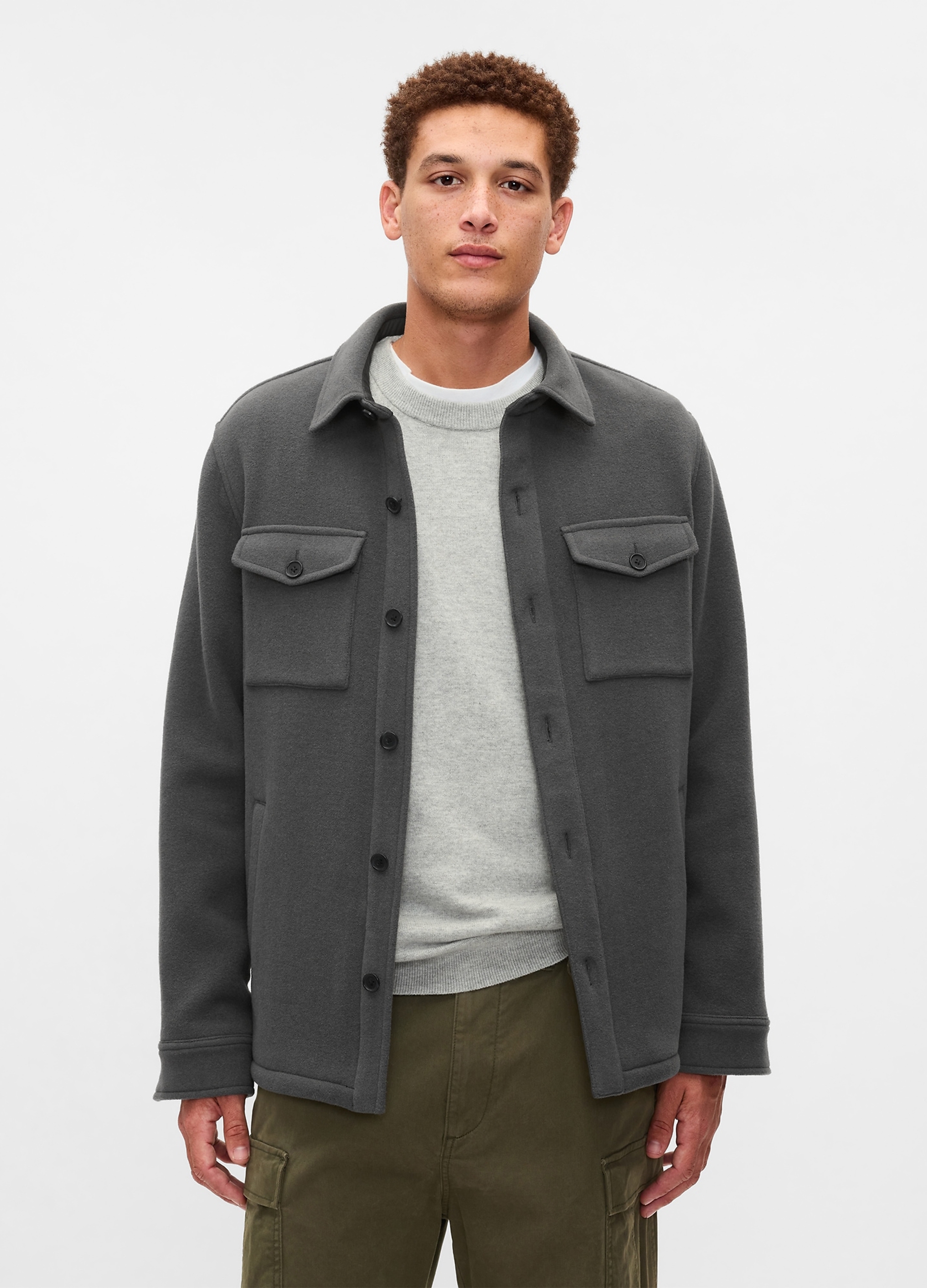 GAP, Shacket Utility In Misto Lana, Uomo, Grigio, Taglia: M