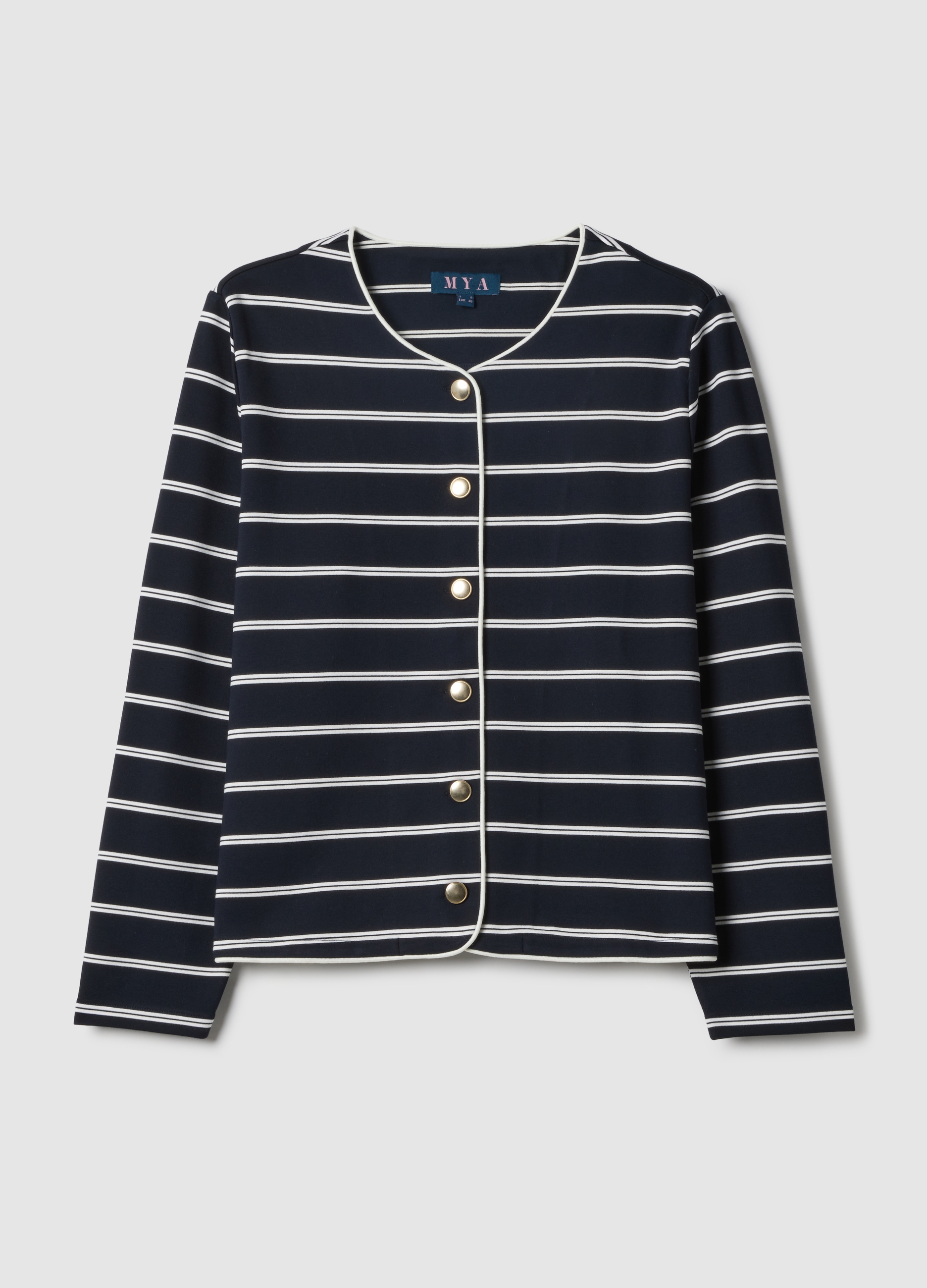 MYA, Blazer In Misto Viscosa A Righe Multicolor Regular Fit Con Bottoni, Donna, Multicolor, Taglia: S