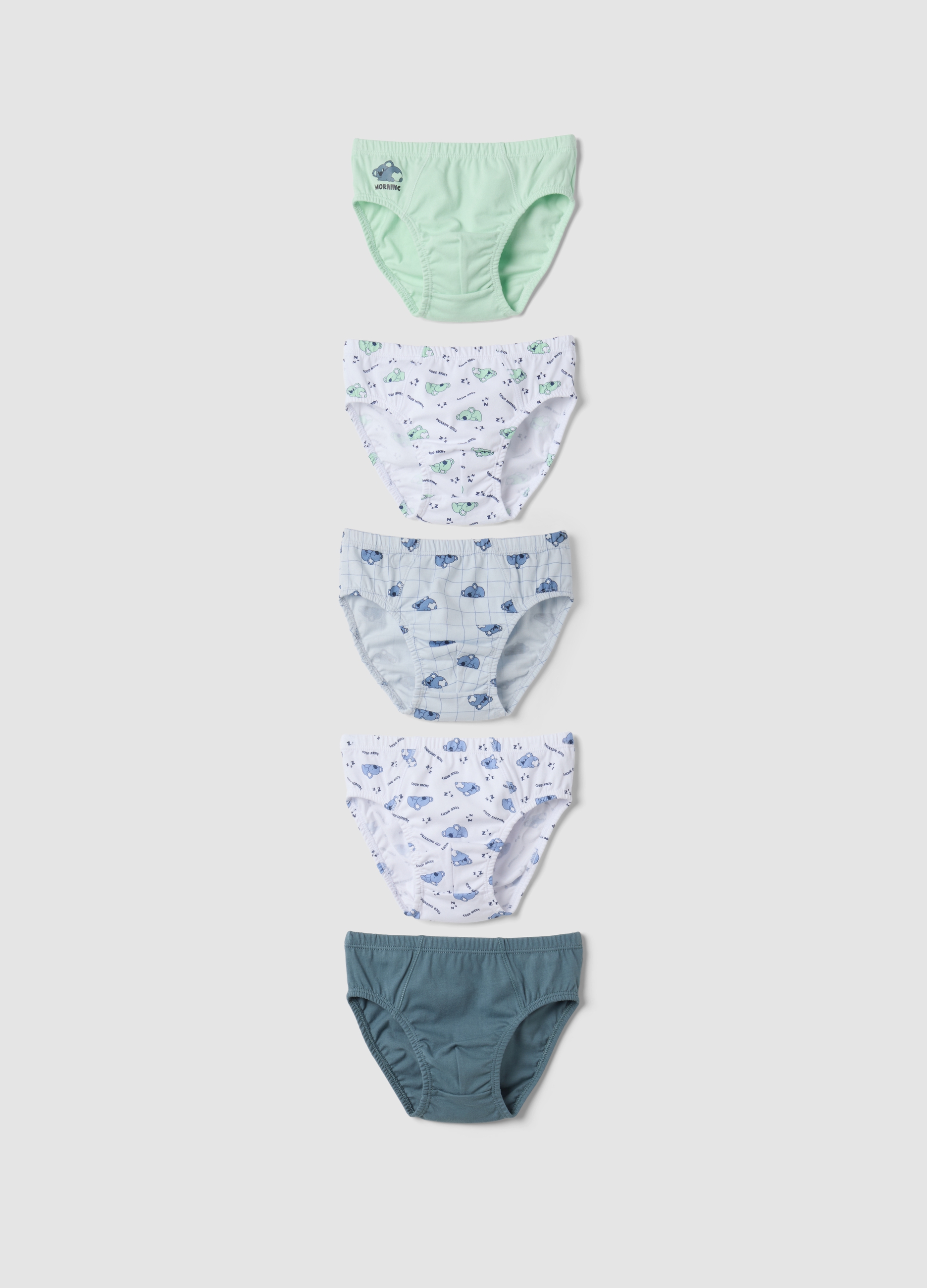 OVS KIDS, Multipack Di Cinque Slip Multicolor In Puro Cotone Organico Con Fantasia Koala, Bambino, Multicolor, Taglia: 9-10