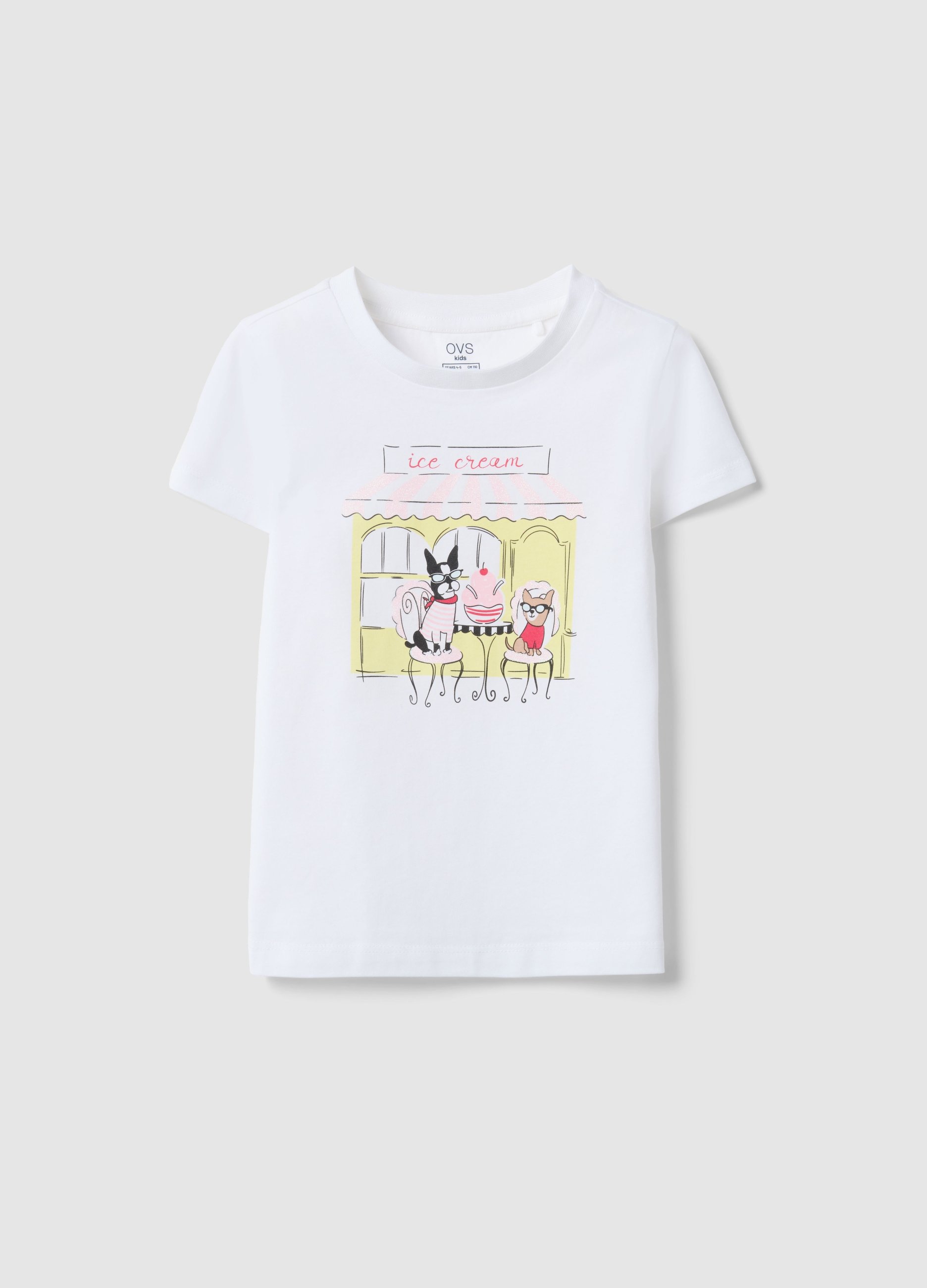 OVS KIDS, Camiseta Blanca De Puro Algodón Regular Fit Con Estampado Para Niña, Niña, Blanco óptico, Talla: 5-6