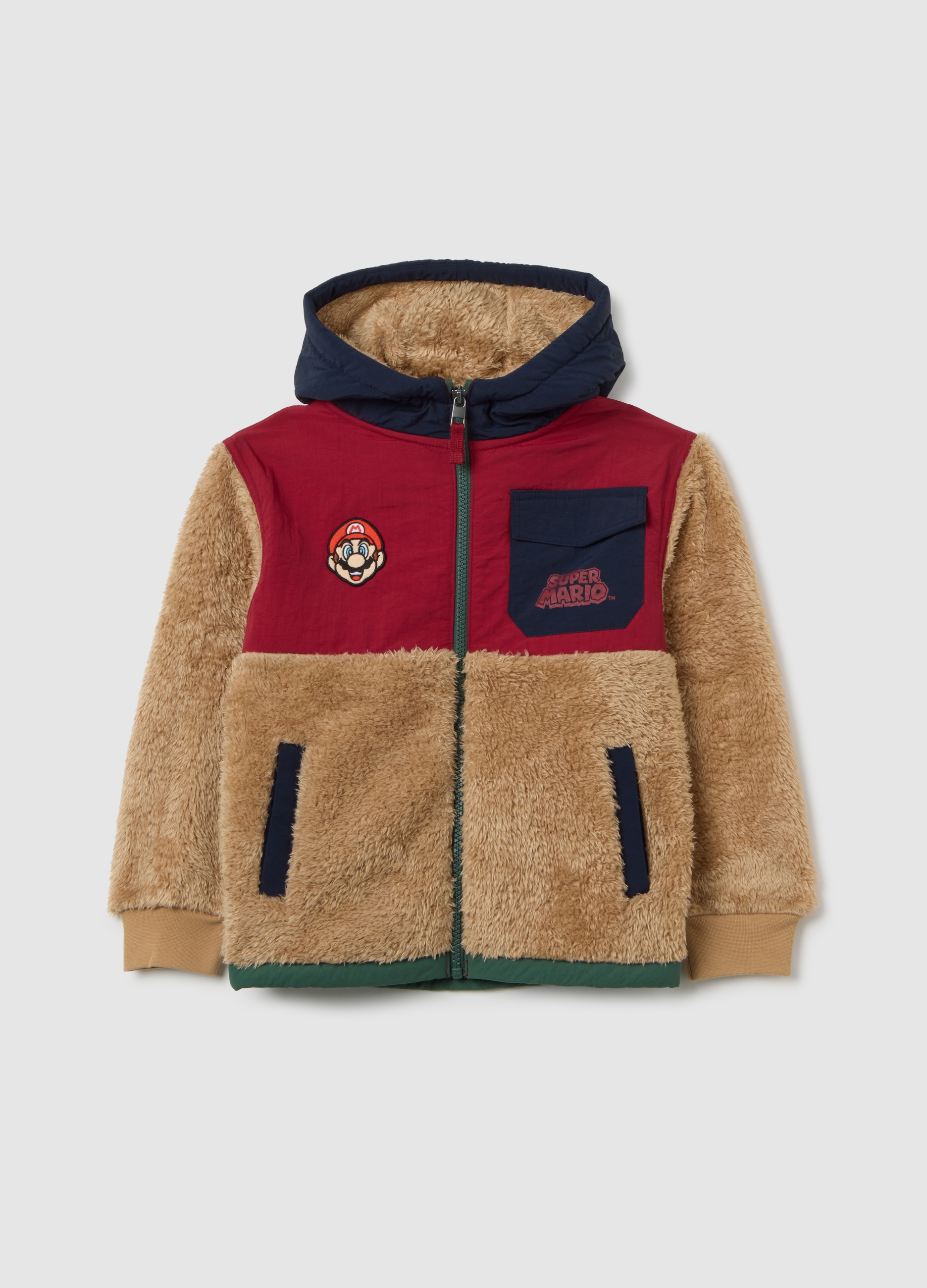 Nintendo , Sudadera Multicolor De Sherpa Para Niños, Cierre Completo, Ajuste Regular Con Estampados, Niño, Beige/Rojo, Talla: 8-9