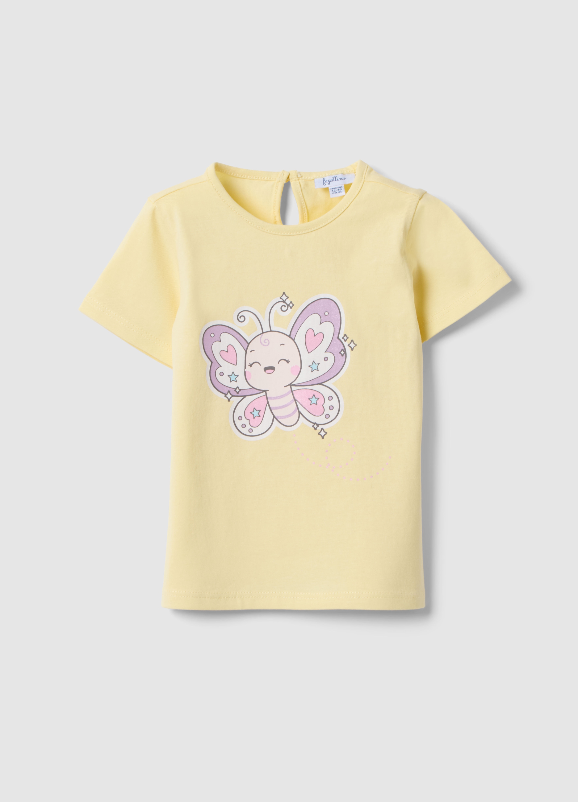 FAGOTTINO, T-shirt In Puro Cotone Giallo Da Bimba Regular Fit Con Farfalla, Niña, Amarillo Claro, Talla: 12-18