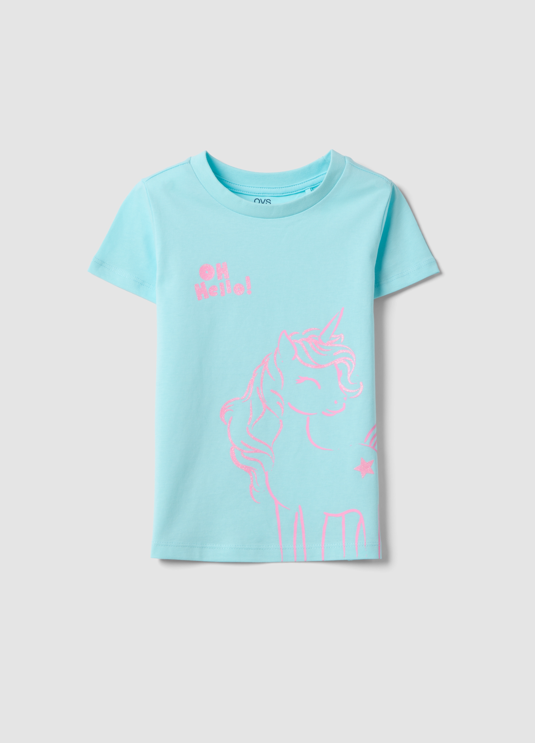 OVS KIDS, Camiseta Azul Claro De Algodón Puro Para Niña Con Unicornio, Ajuste Regular, Niña, Azul Azur, Talla: 8-9