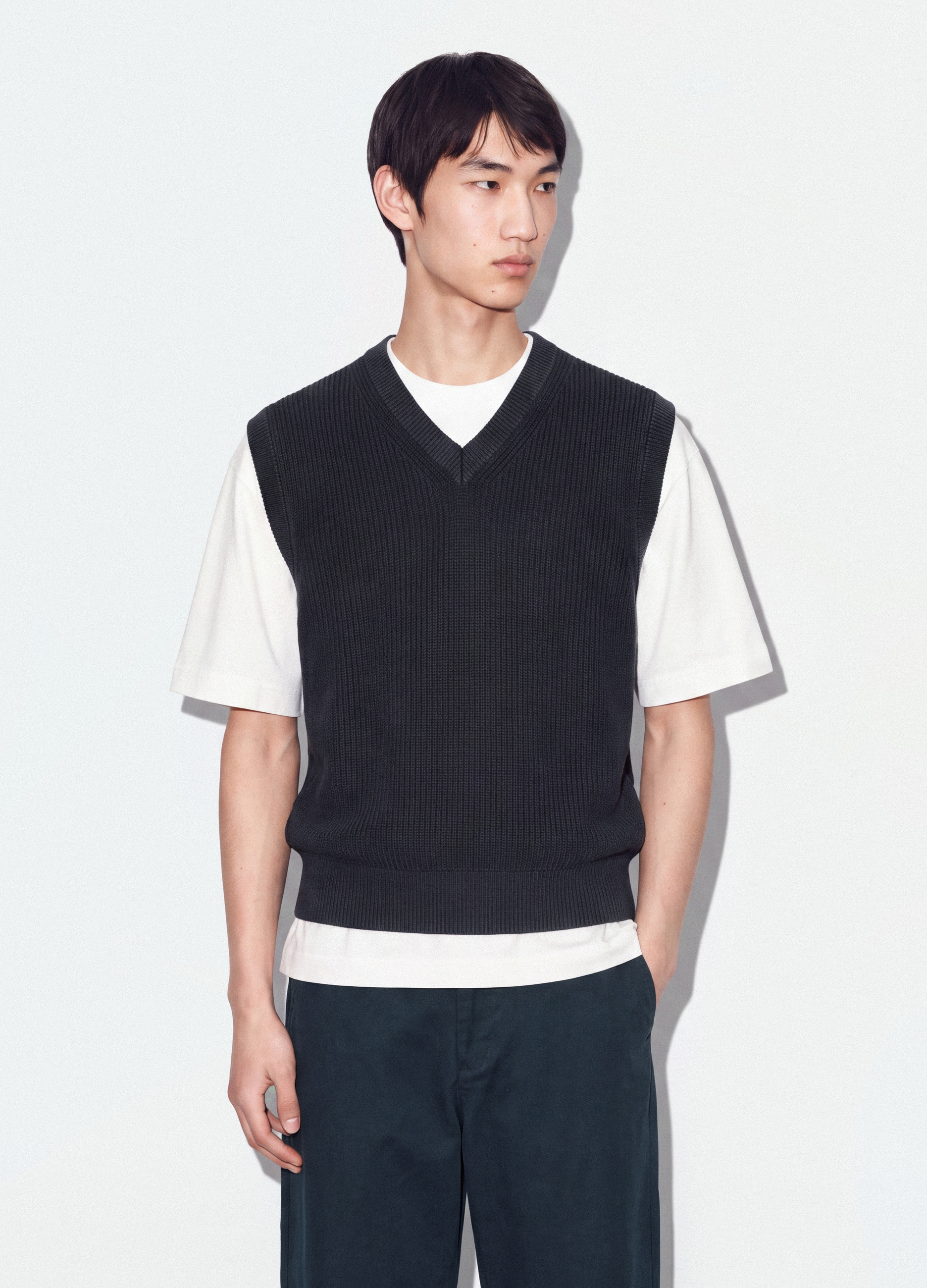 B.ANGEL, Gilet Blu Cropped In Puro Cotone Con Scollo Profondo A V, Uomo, Blu, Taglia: XS