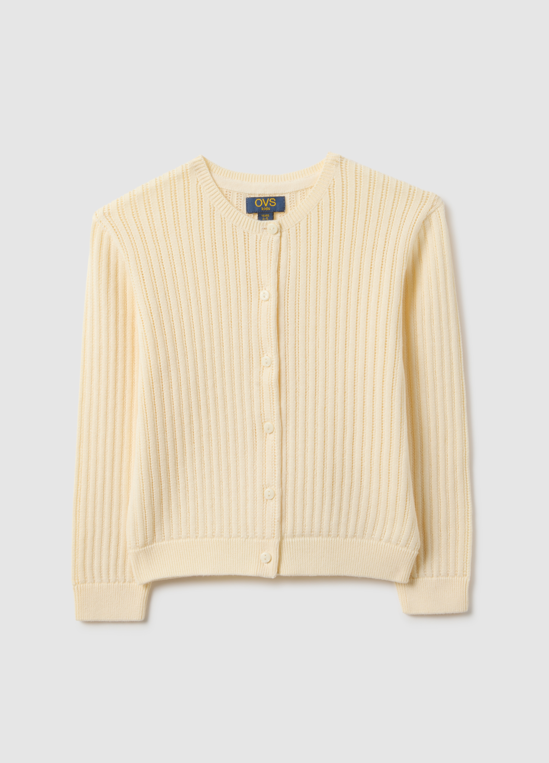 OVS KIDS, Cardigan In Puro Cotone Beige A Righe Da Bambina Regular Fit, Beige, Taglia: 3-4