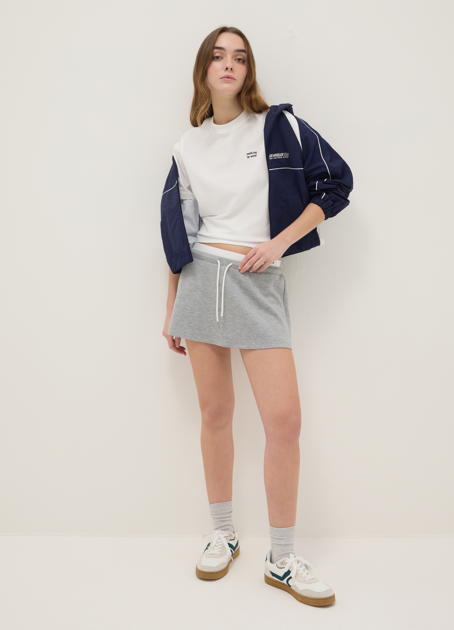 B.ANGEL, Minifalda Gris De Ajuste Regular Con Cintura Elástica, Mujer, Gris claro jaspeado, Talla: XS