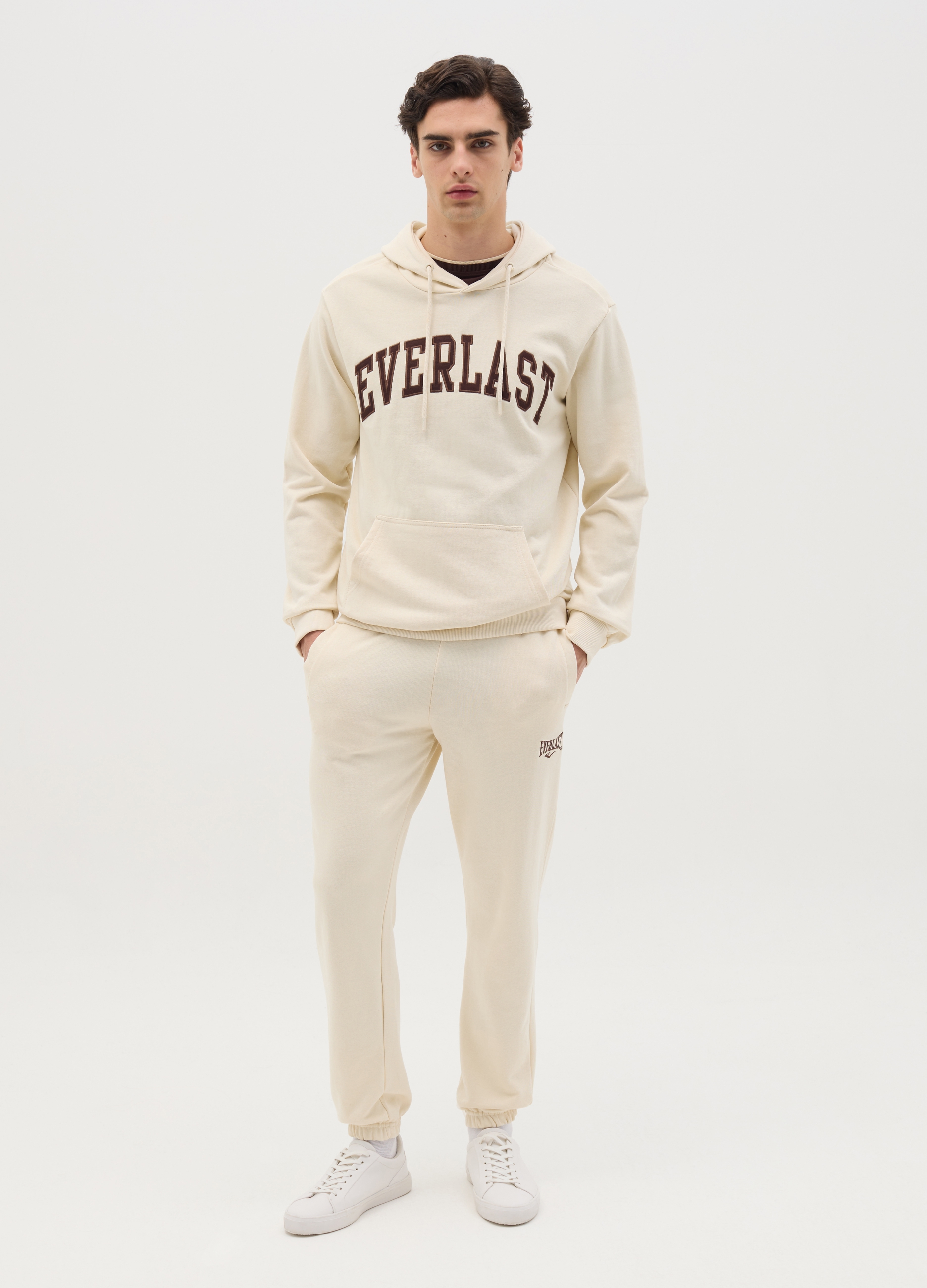 J EVERLAST UOMO, Joggers Slim Fit Con Coulisse E Ricamo Logo, Uomo, Beige, Taglia: M