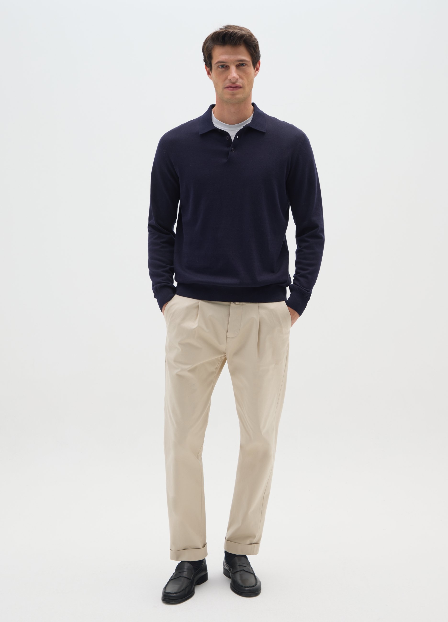 BST, Polo A Maniche Lunghe In Misto Cotone E Seta Blu Regular Fit, Uomo, Blu, Taglia: M