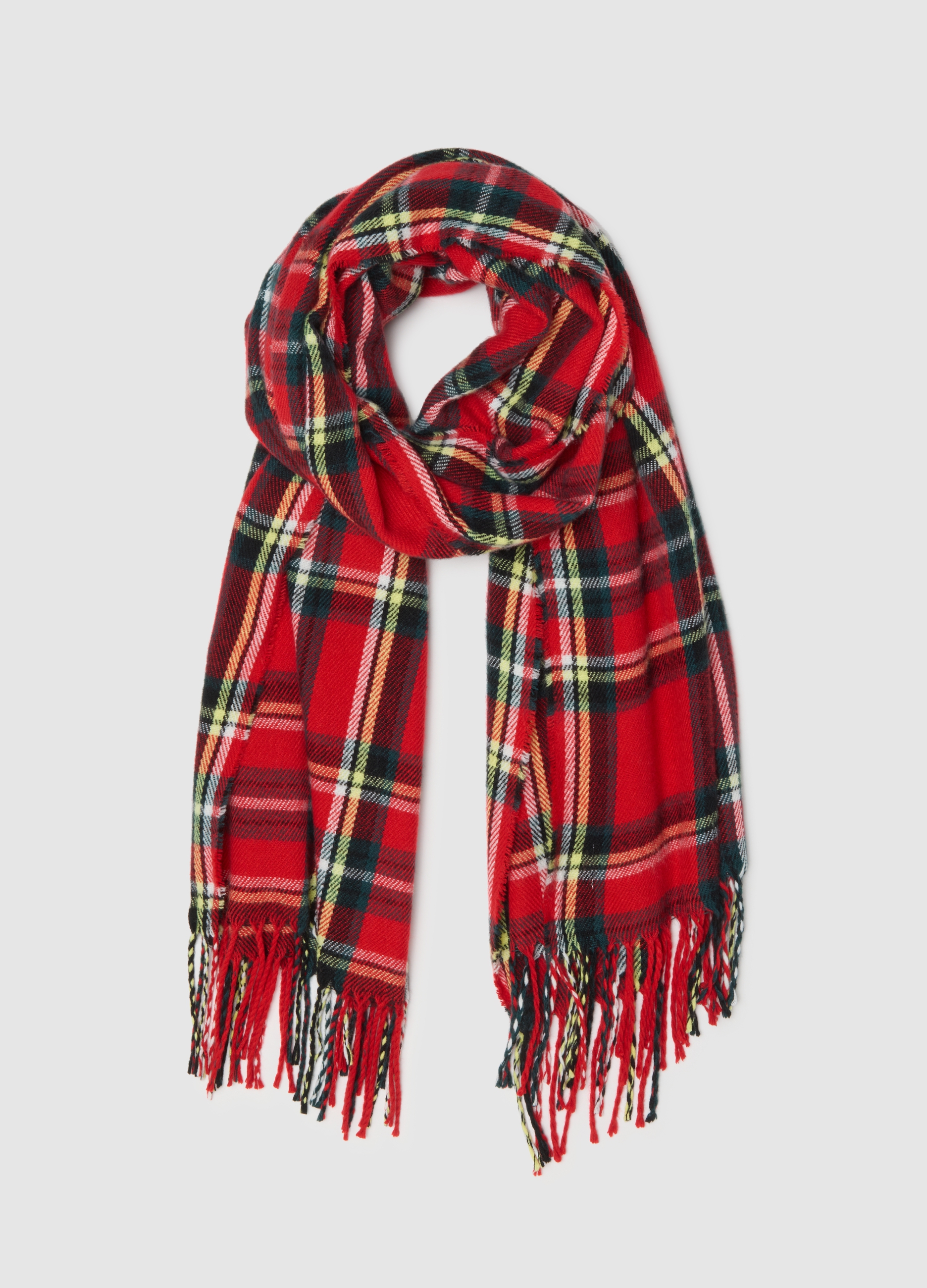 Sciarpa Multicolor A Quadri Con Frange, Hombre, Negro/Rojo, Talla: FASUL