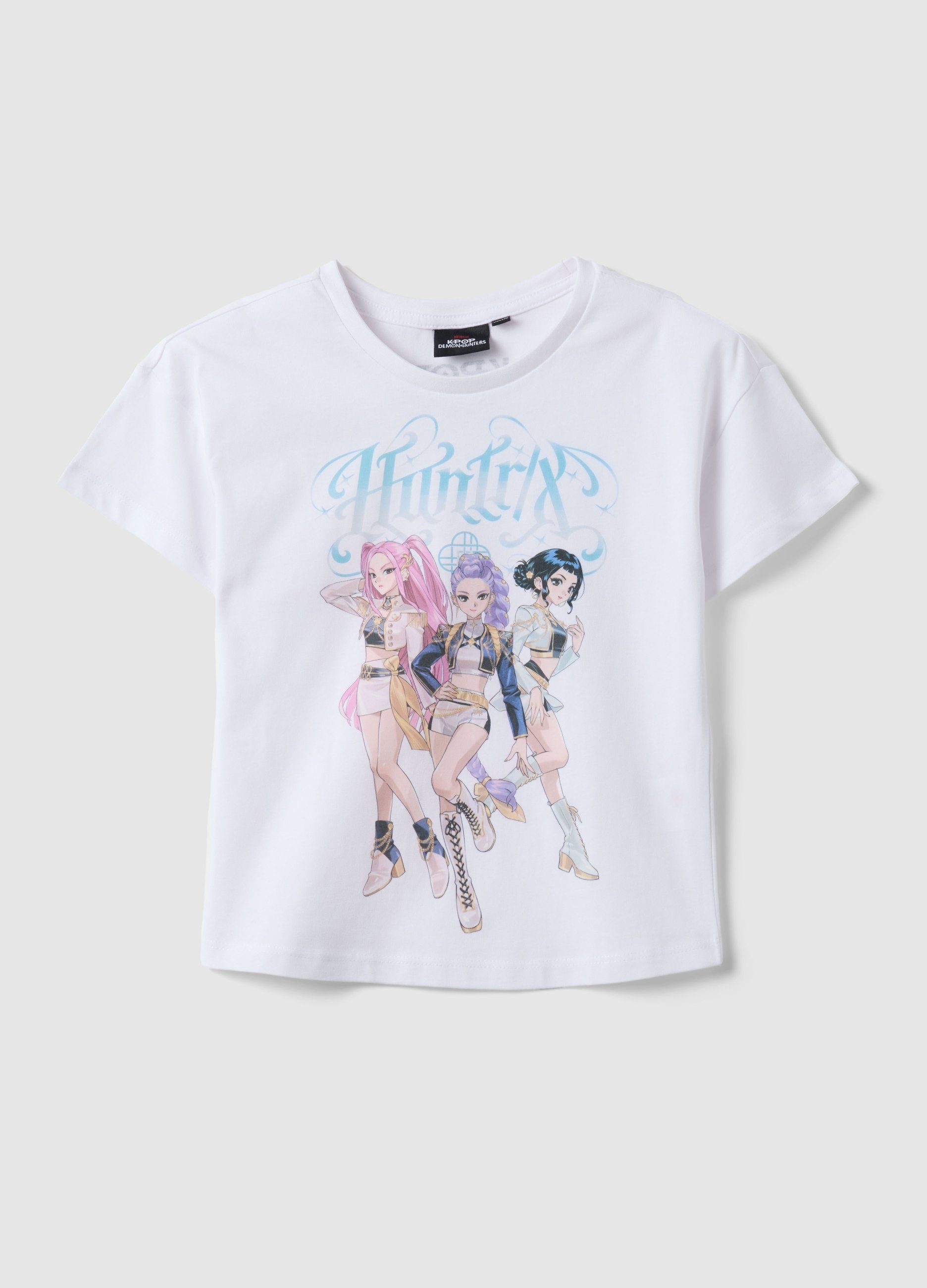 OVS KIDS, T-shirt Bianca In Puro Cotone Con Stampa K-pop Demon Hunters Regular Fit, Bambina, Bianco, Taglia: 8-9