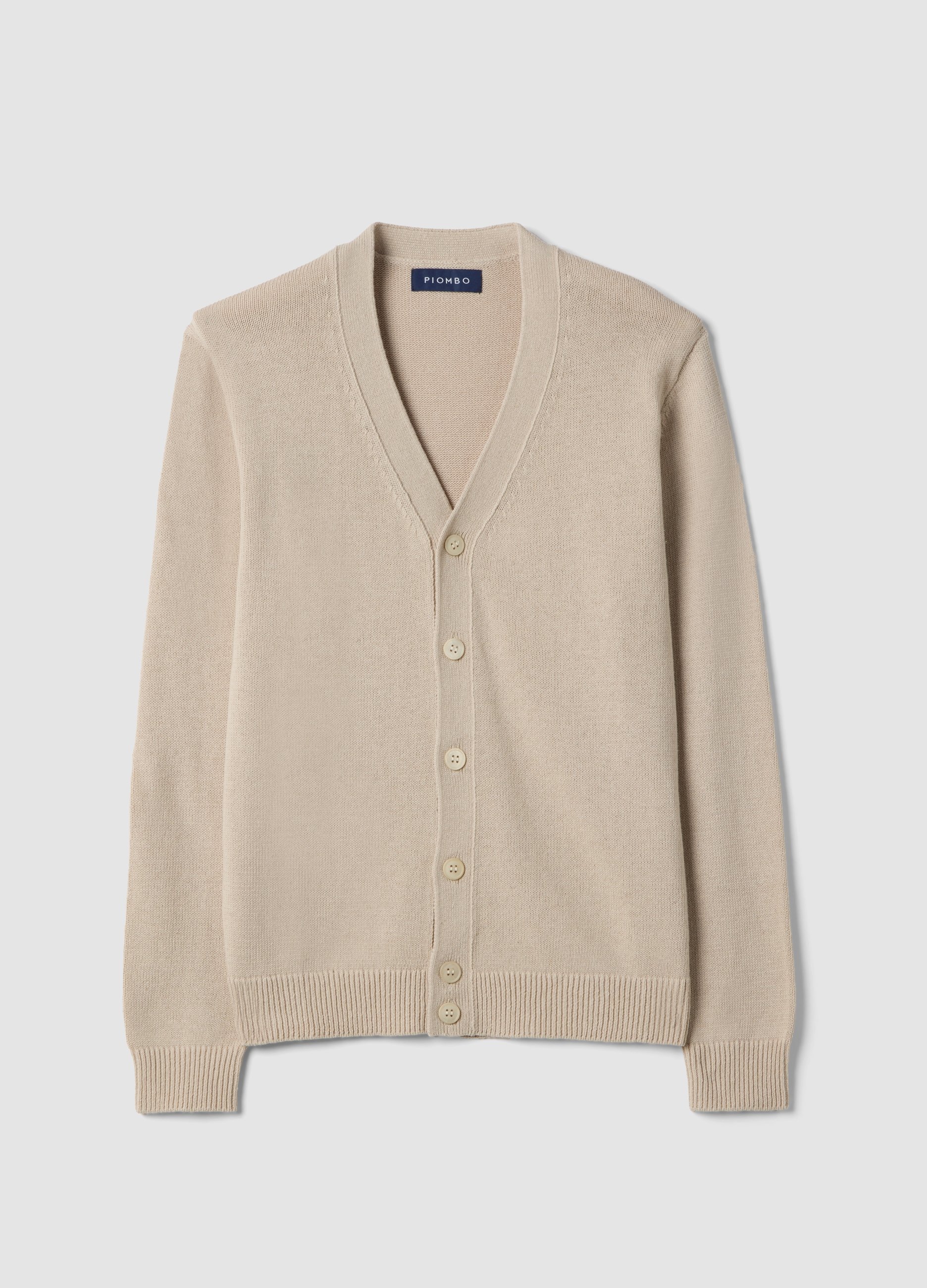 Piombo Contemporary, Cárdigan Beige De Mezcla De Algodón Y Lino Con Escote Profundo En V Y Ajuste Regular, Hombre, Beige Claro, Talla: M