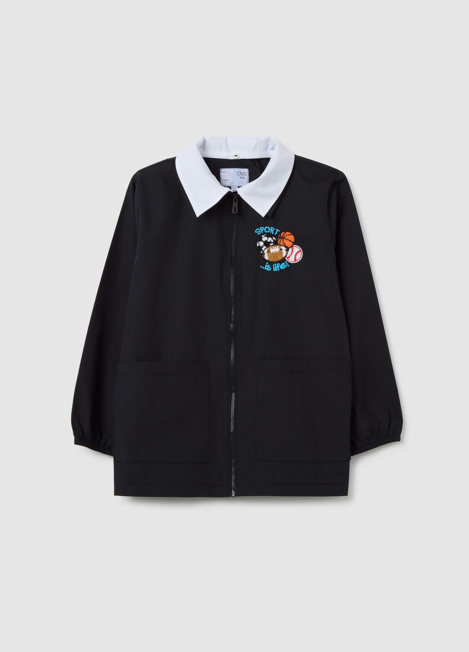 OVS, Grembiule Scolastico Da Bambino In Misto Cotone Multicolor Con Ricamo, Multicolor, Taglia: 5-6