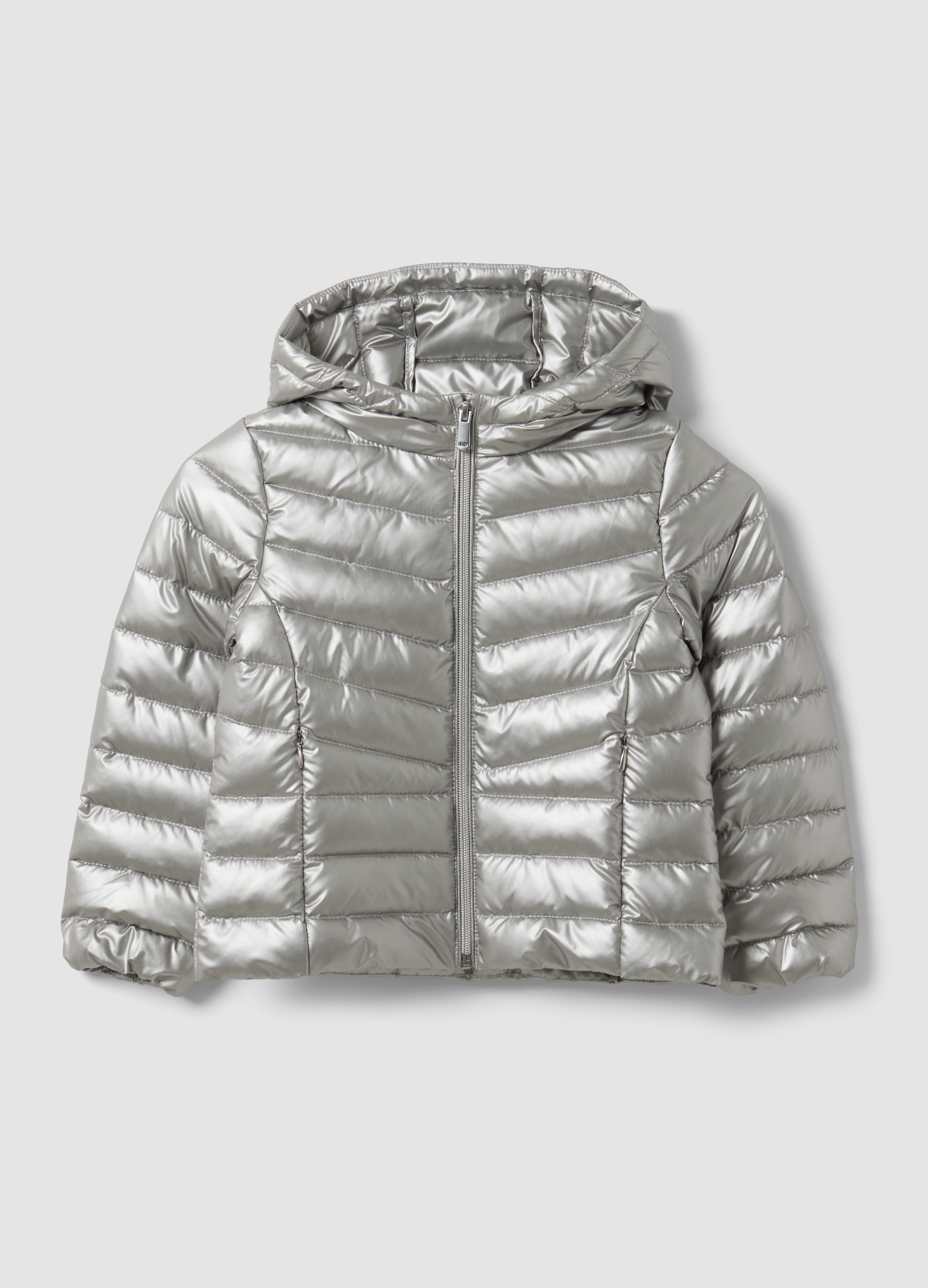 OVS KIDS, Piumino Ultralight Grigio Con Cappuccio E Zip Per Bambina, Grigio, Taglia: 9-10